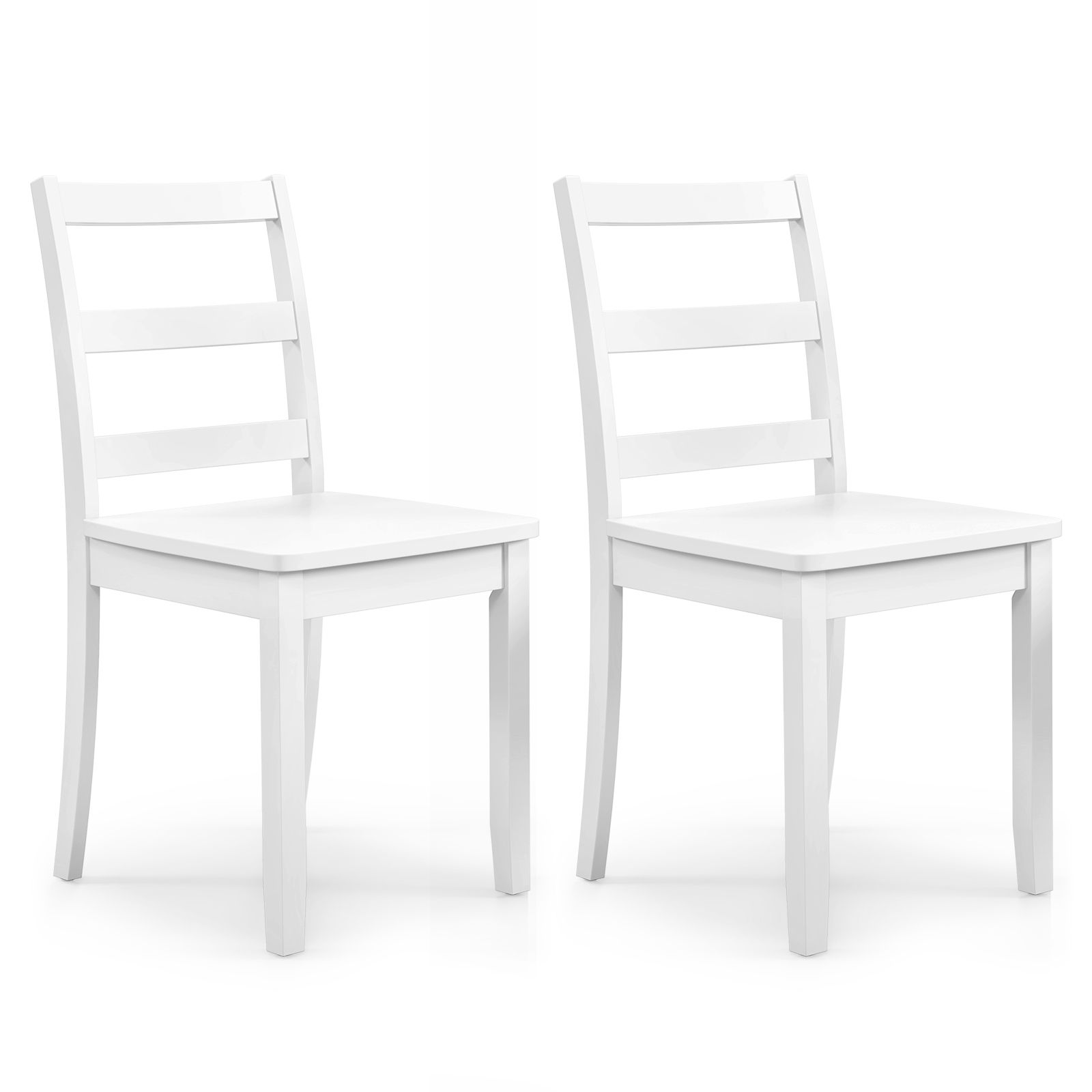Set of 2 Wood Dining Chairs, Solid Rubber Wood Legs - White