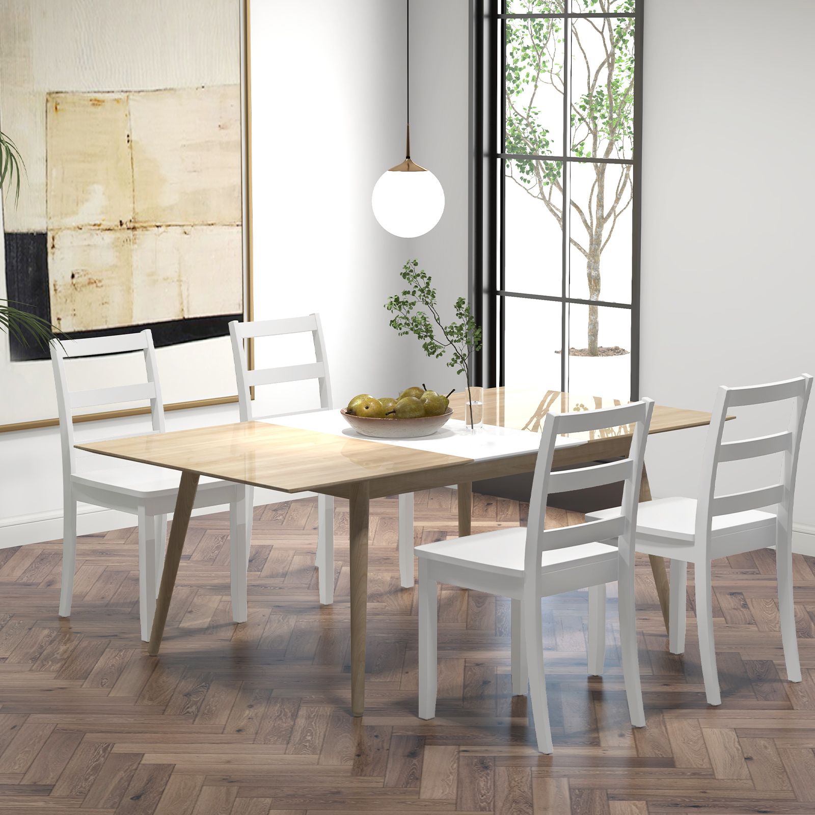 Set of 2 Wood Dining Chairs, Solid Rubber Wood Legs - White