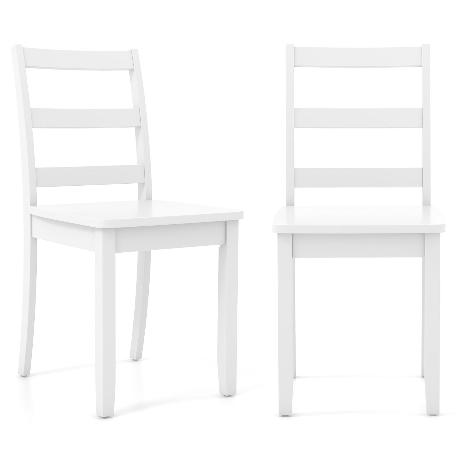 Set of 2 Wood Dining Chairs, Solid Rubber Wood Legs - White