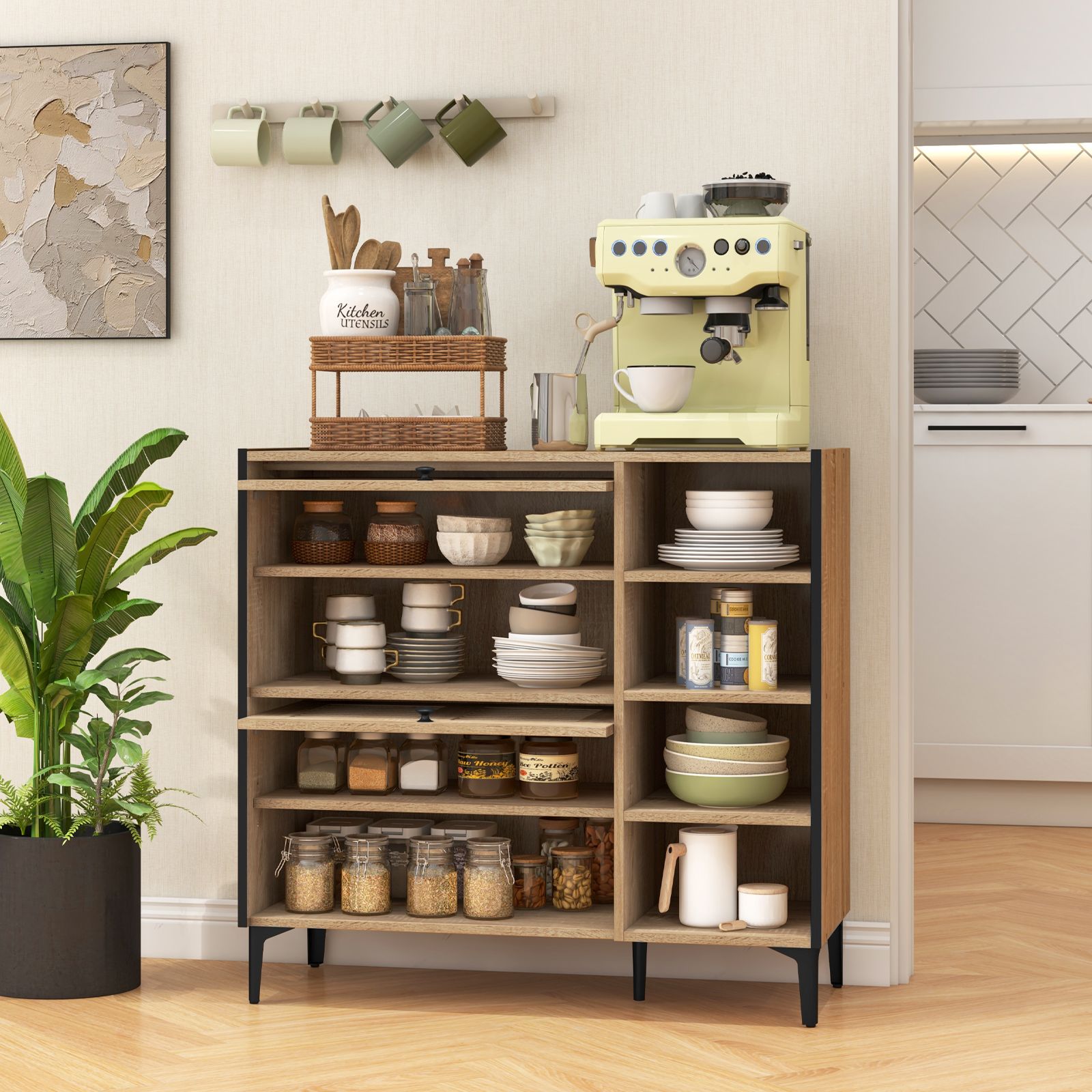Shoe Rack Organizer, Flip-up See-through Doors and Adjustable Shelves - Oak