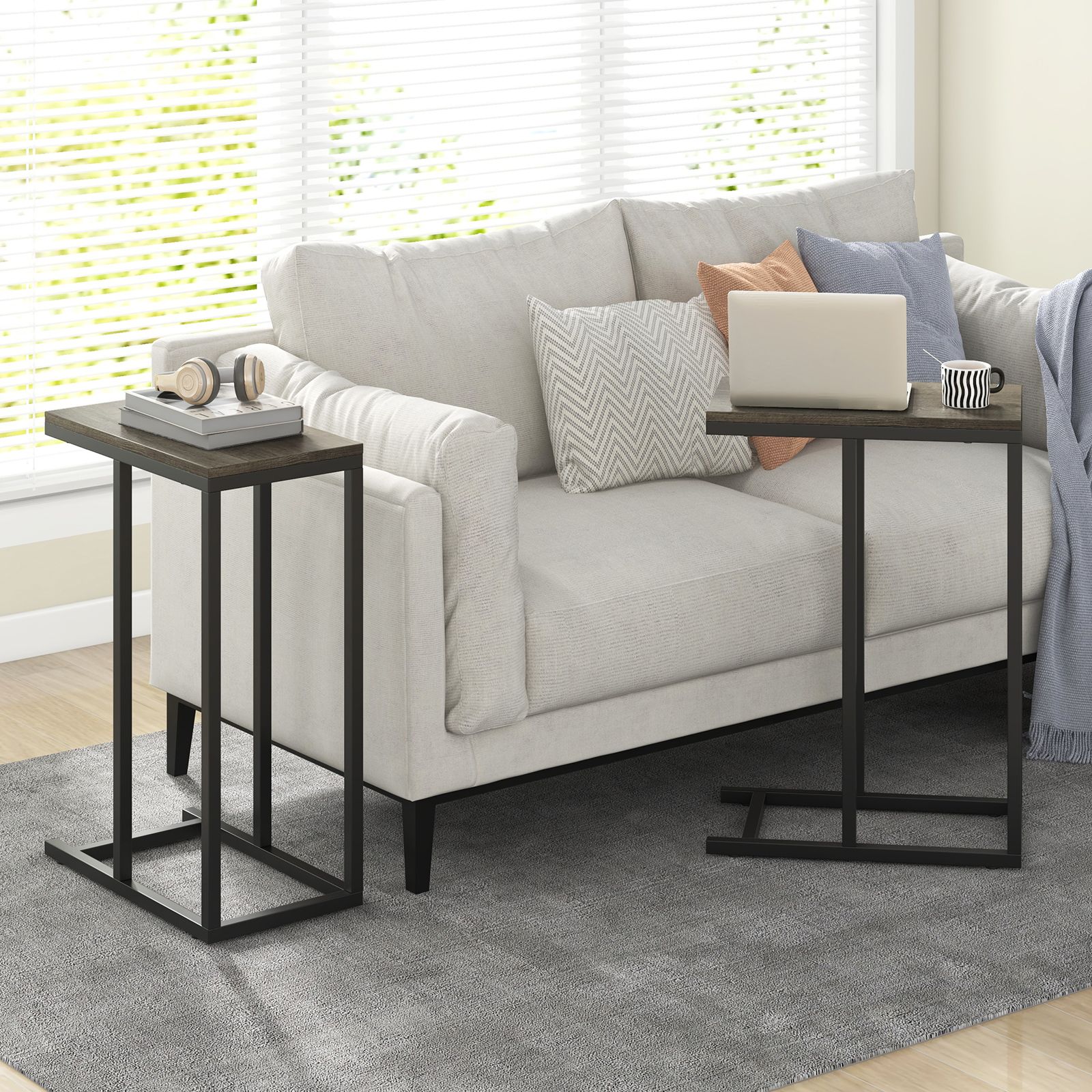 C-shaped Side Table, Heavy-duty Metal Frame