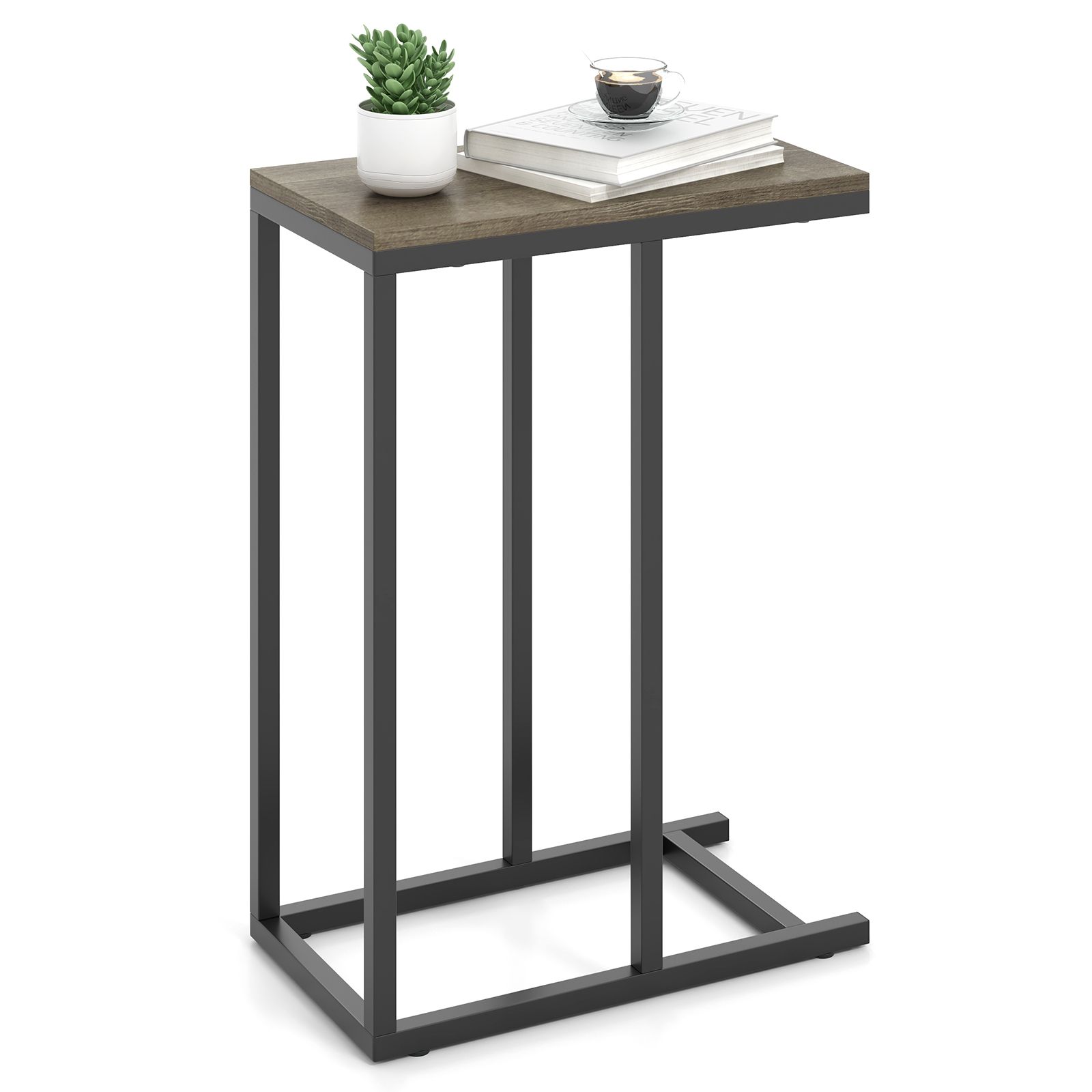 C-shaped Side Table, Heavy-duty Metal Frame