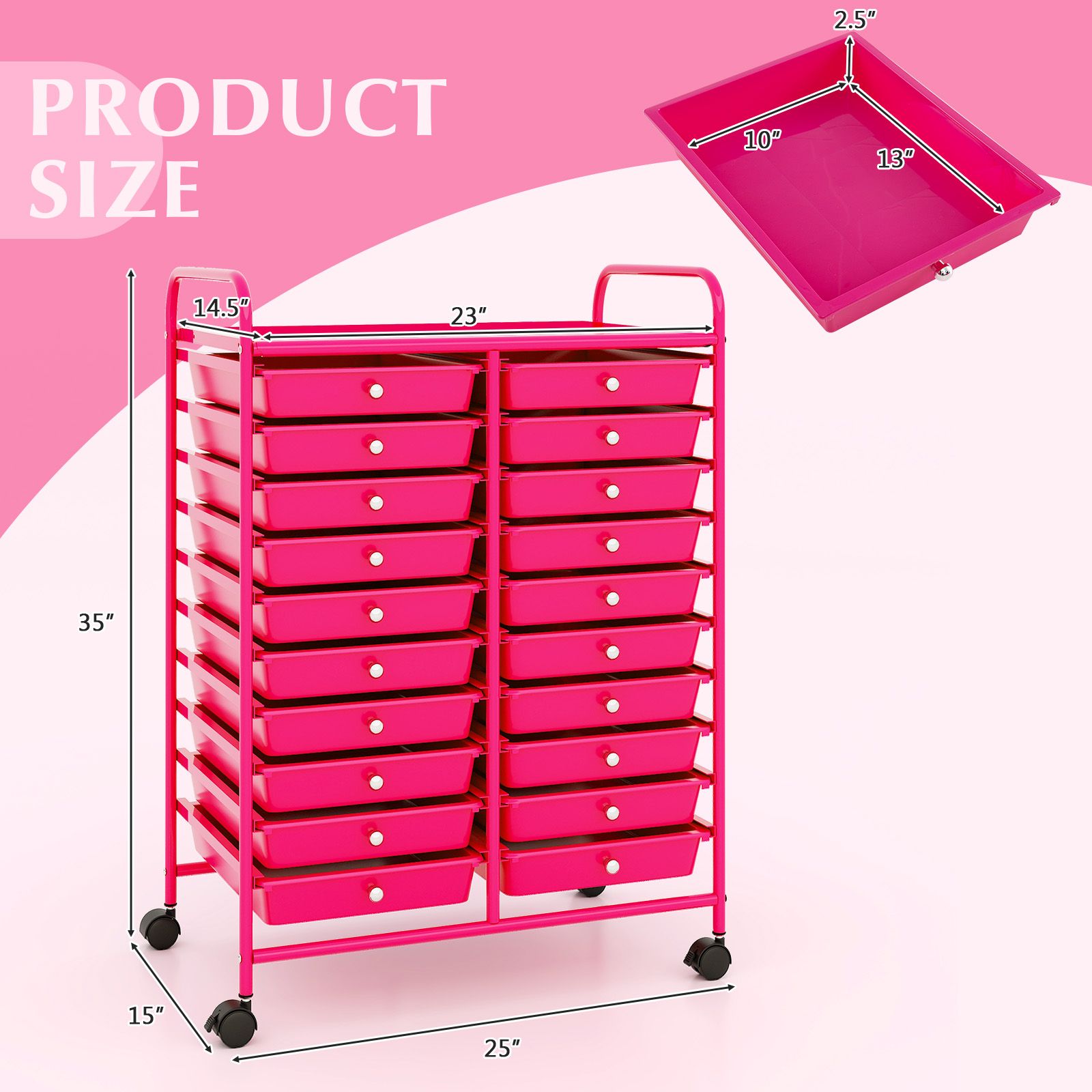 Chariot de rangement à roulettes, 20 tiroirs - Organisateur studio