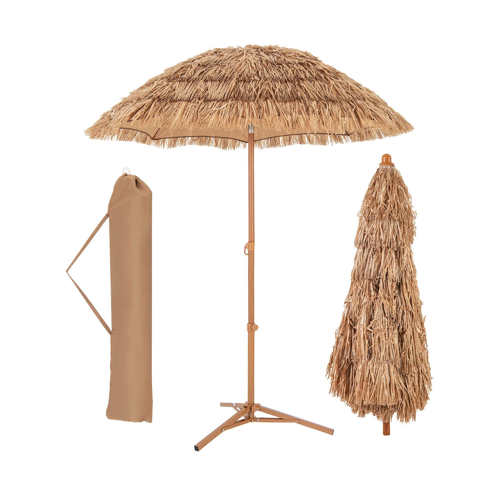 6.5 Feet Thatched Tiki Umbrella, Foldable Stand Push Button Tilt ...