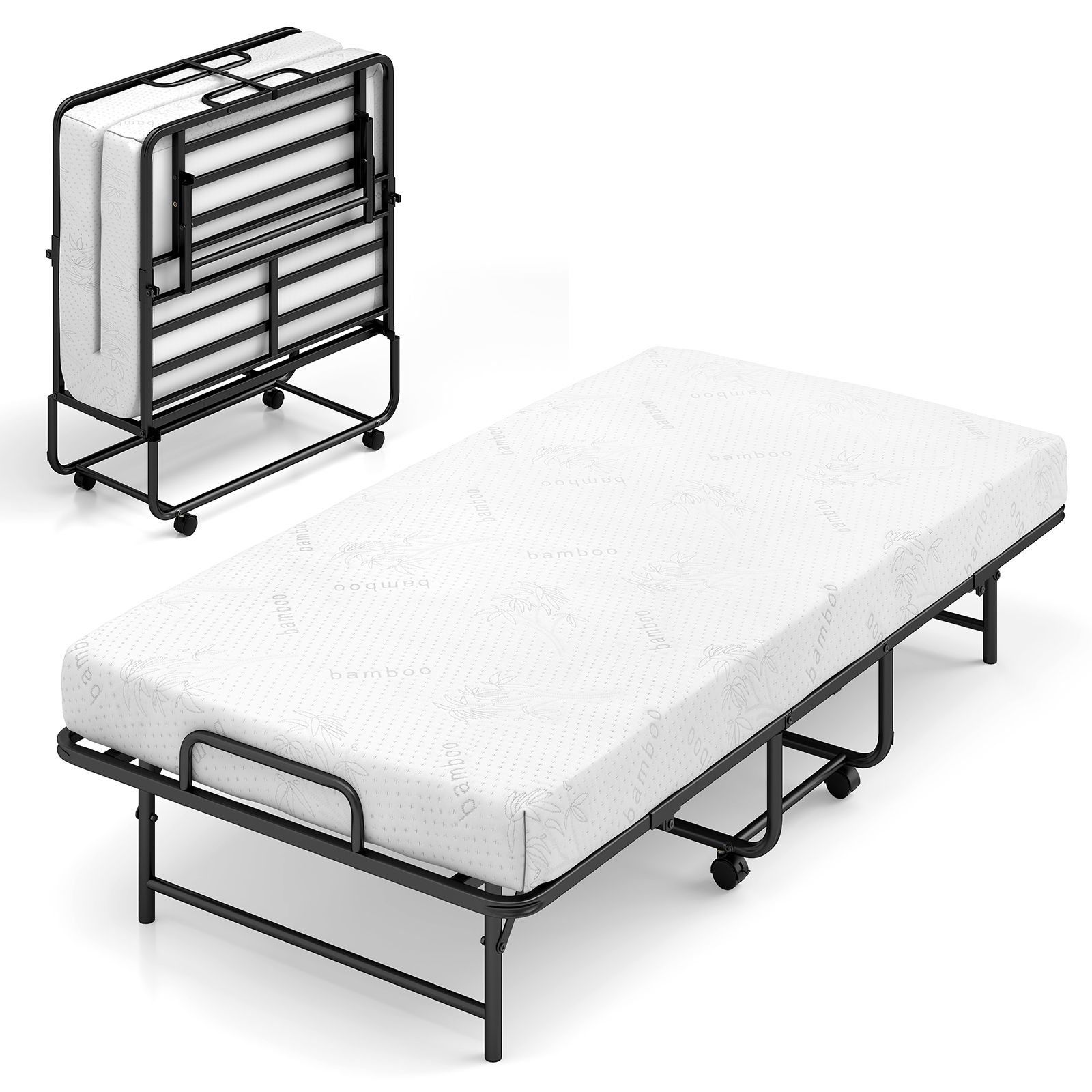 Twin Size Folding Bed, 5-Inch Mattress Rollaway Guest Bed with Memory Foam Mattress