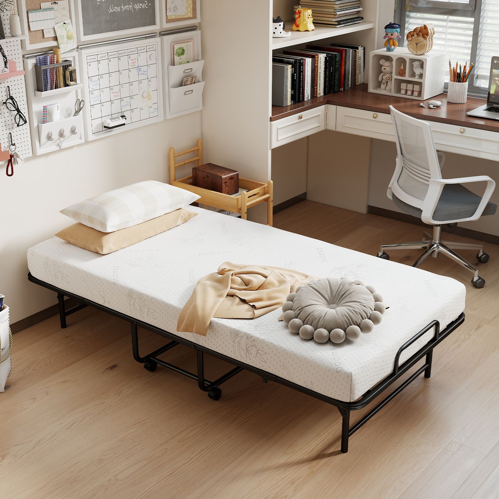 Twin Size Folding Bed, 5-Inch Mattress Rollaway Guest Bed with Memory Foam Mattress