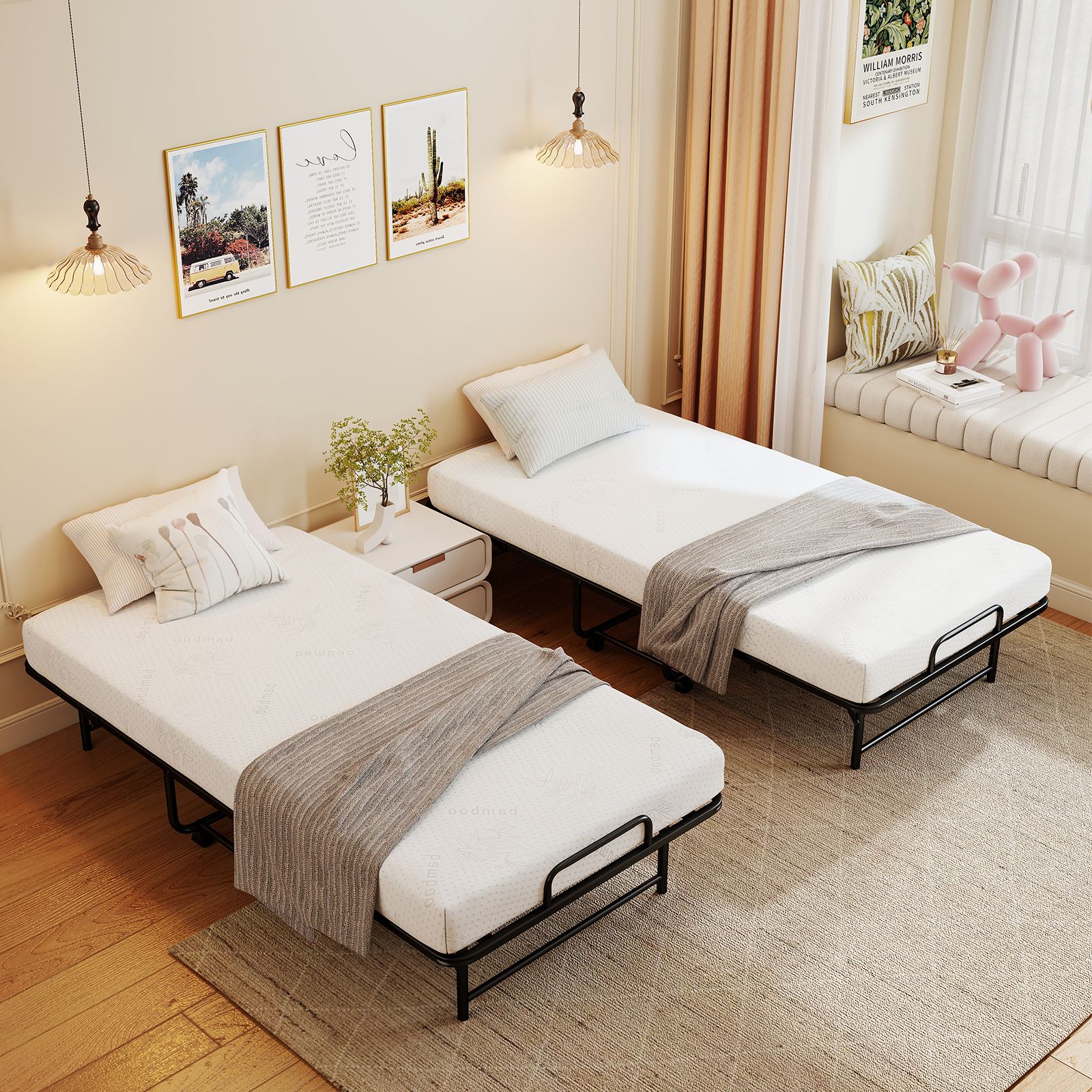 Twin Size Folding Bed, 5-Inch Mattress Rollaway Guest Bed with Memory Foam Mattress