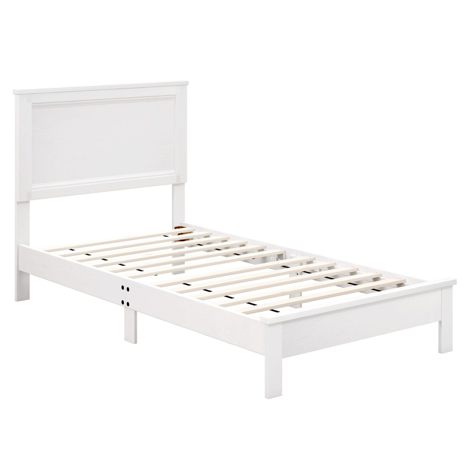 Twin Size Wooden Bed Frame, Headboard and Slat Support - White