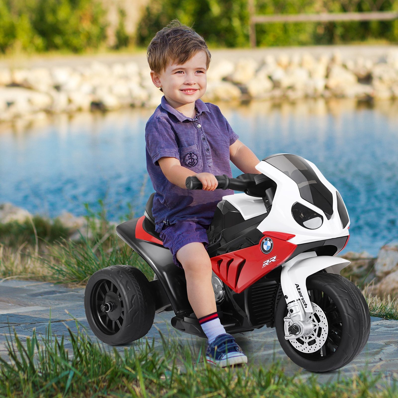 6V Kids 3 Wheels Riding BMW Licensed Electric Motorcycle - Red