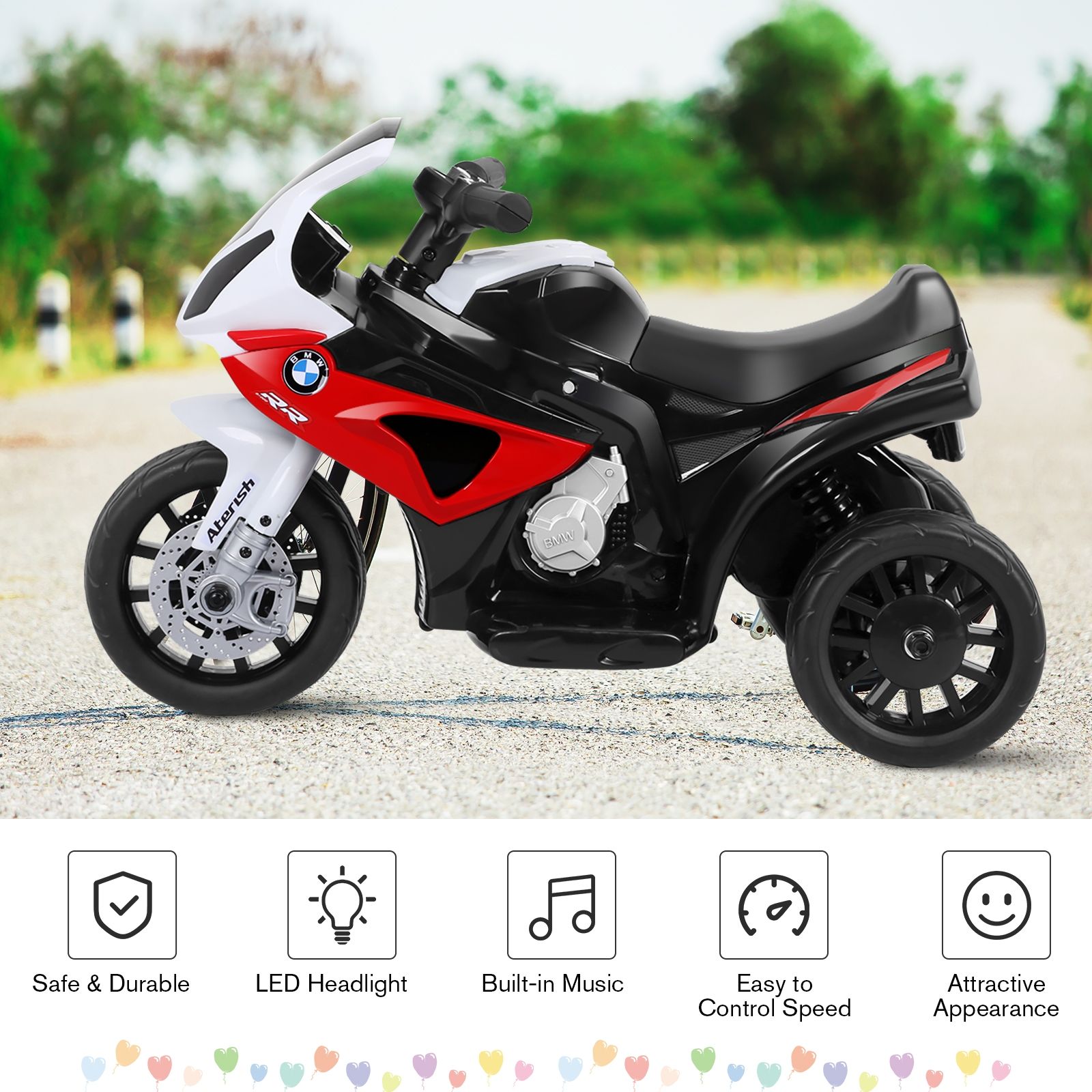 6V Kids 3 Wheels Riding BMW Licensed Electric Motorcycle - Red