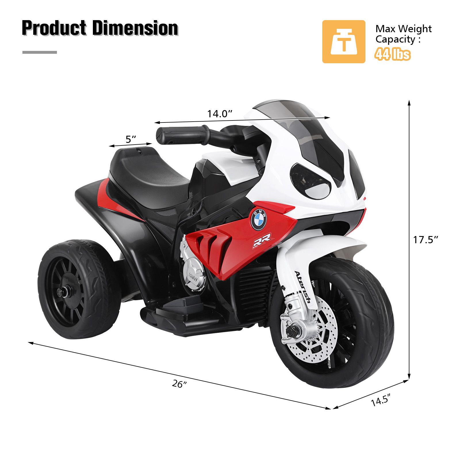 6V Kids 3 Wheels Riding BMW Licensed Electric Motorcycle - Red