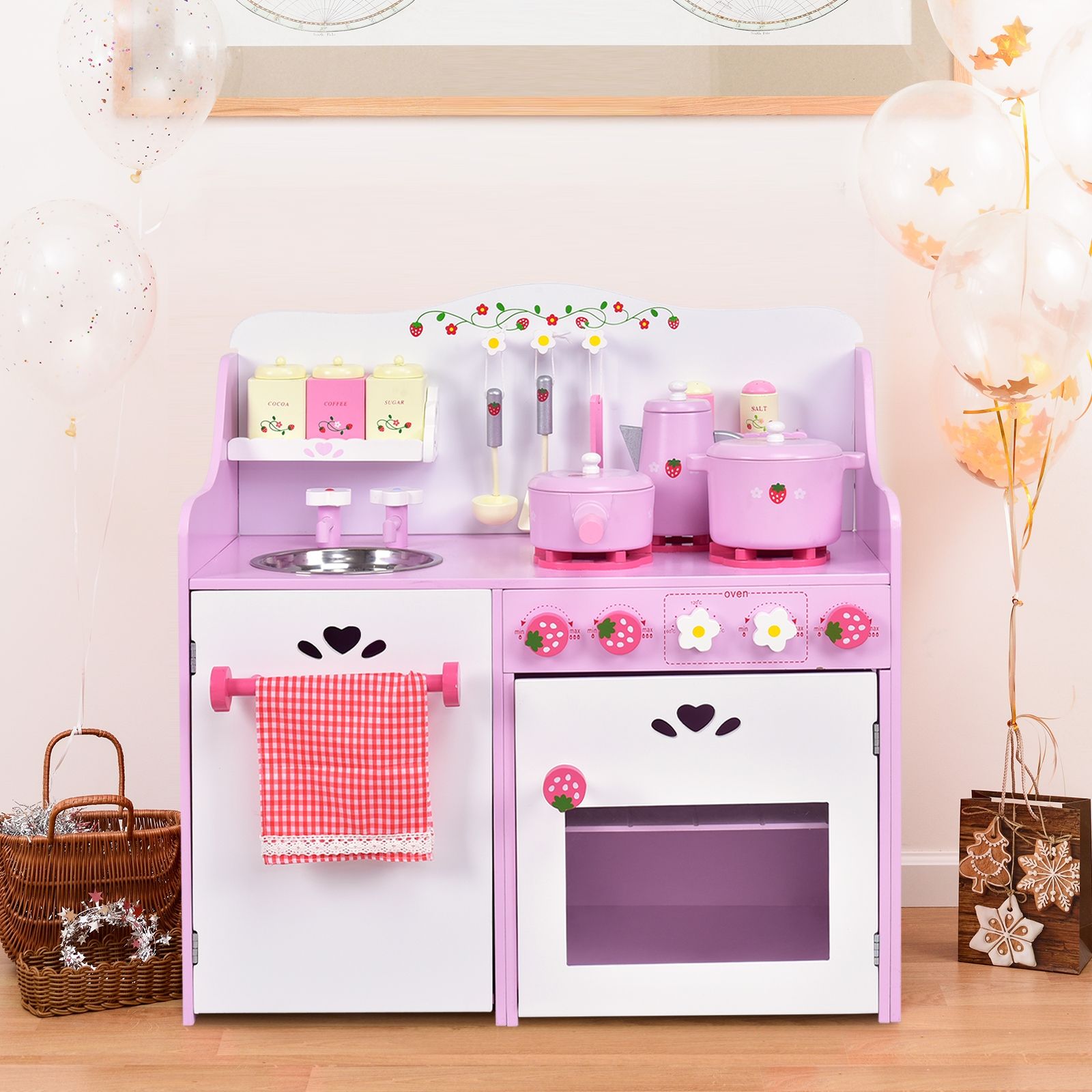 Cuisine en bois pour enfants, ensemble de jeu de cuisine « Fraise »