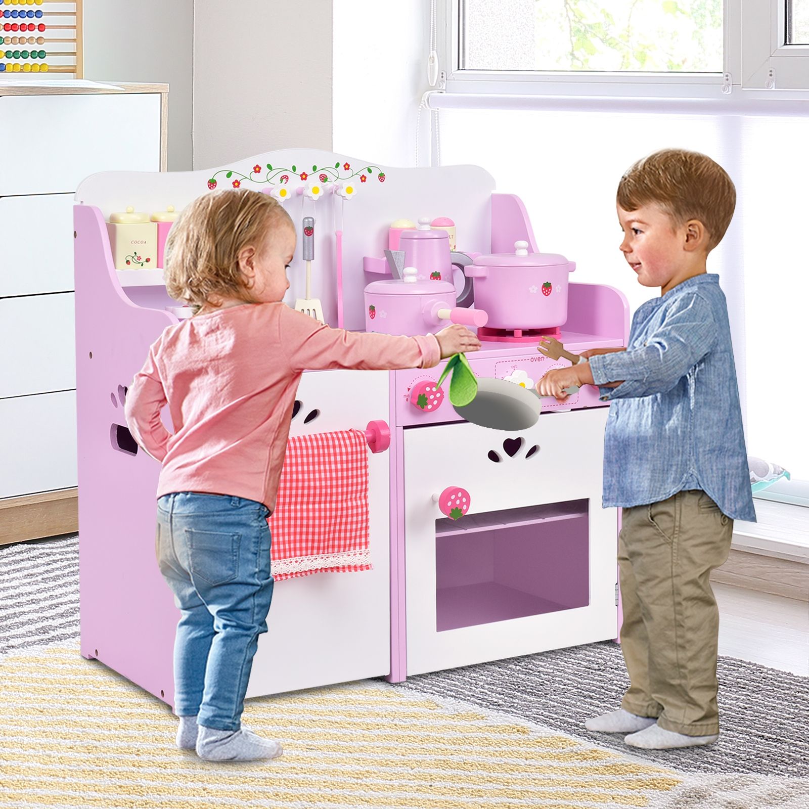 Cuisine en bois pour enfants, ensemble de jeu de cuisine « Fraise »