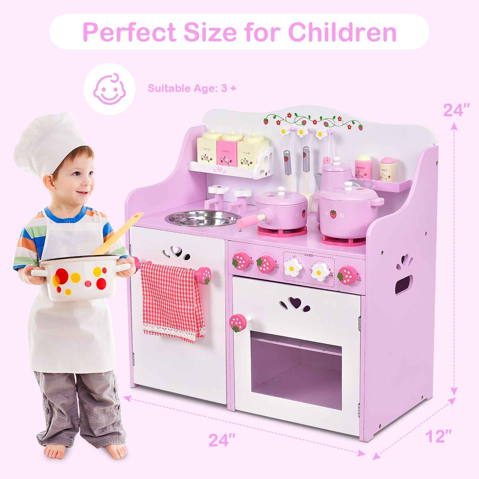 Cuisine en bois pour enfants, ensemble de jeu de cuisine « Fraise »