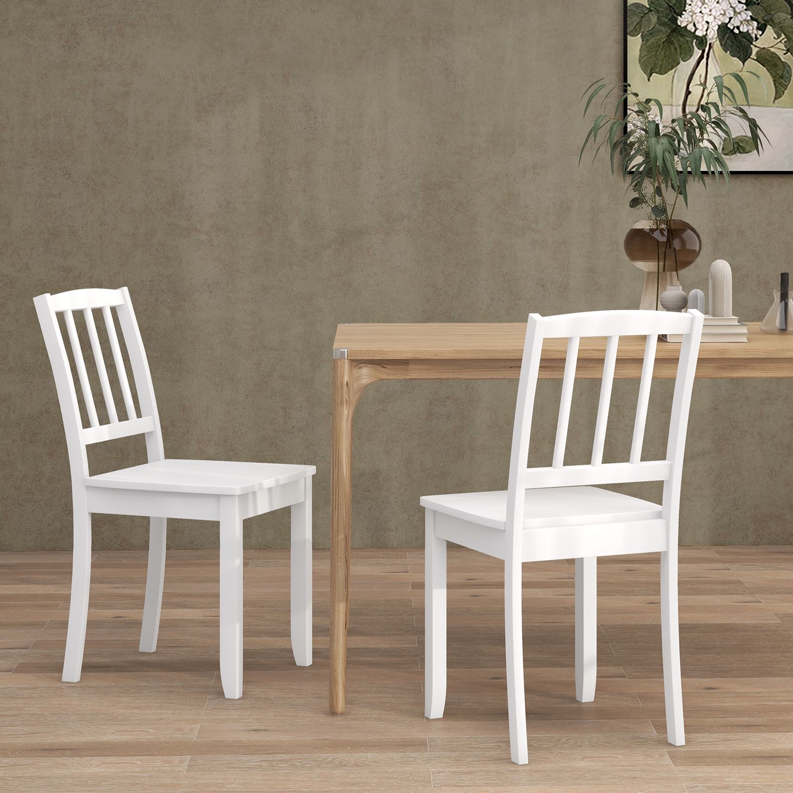 Wood Dining Chair Set of 2, Rubber Wood Legs - White