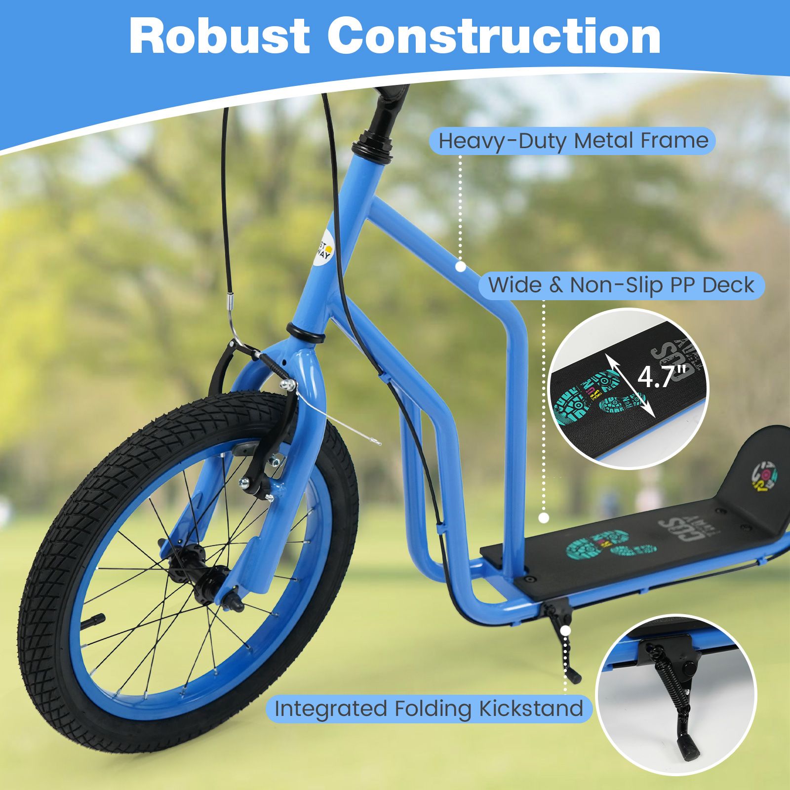 Trottinette pour enfants, guidon réglable et roues gonflables les 8 ans plus