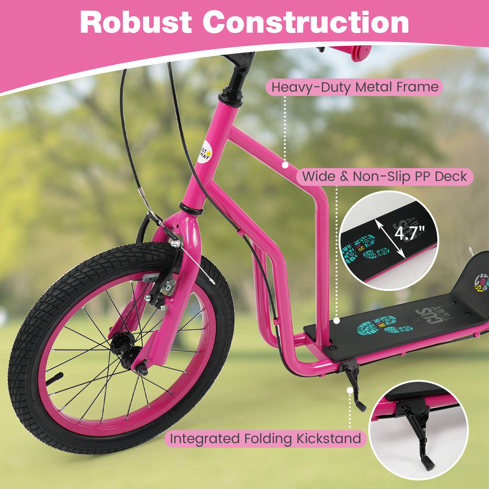 Youth Scooter, Adjustable Handlebar and Inflatable Wheels for Age 8+ Years Old
