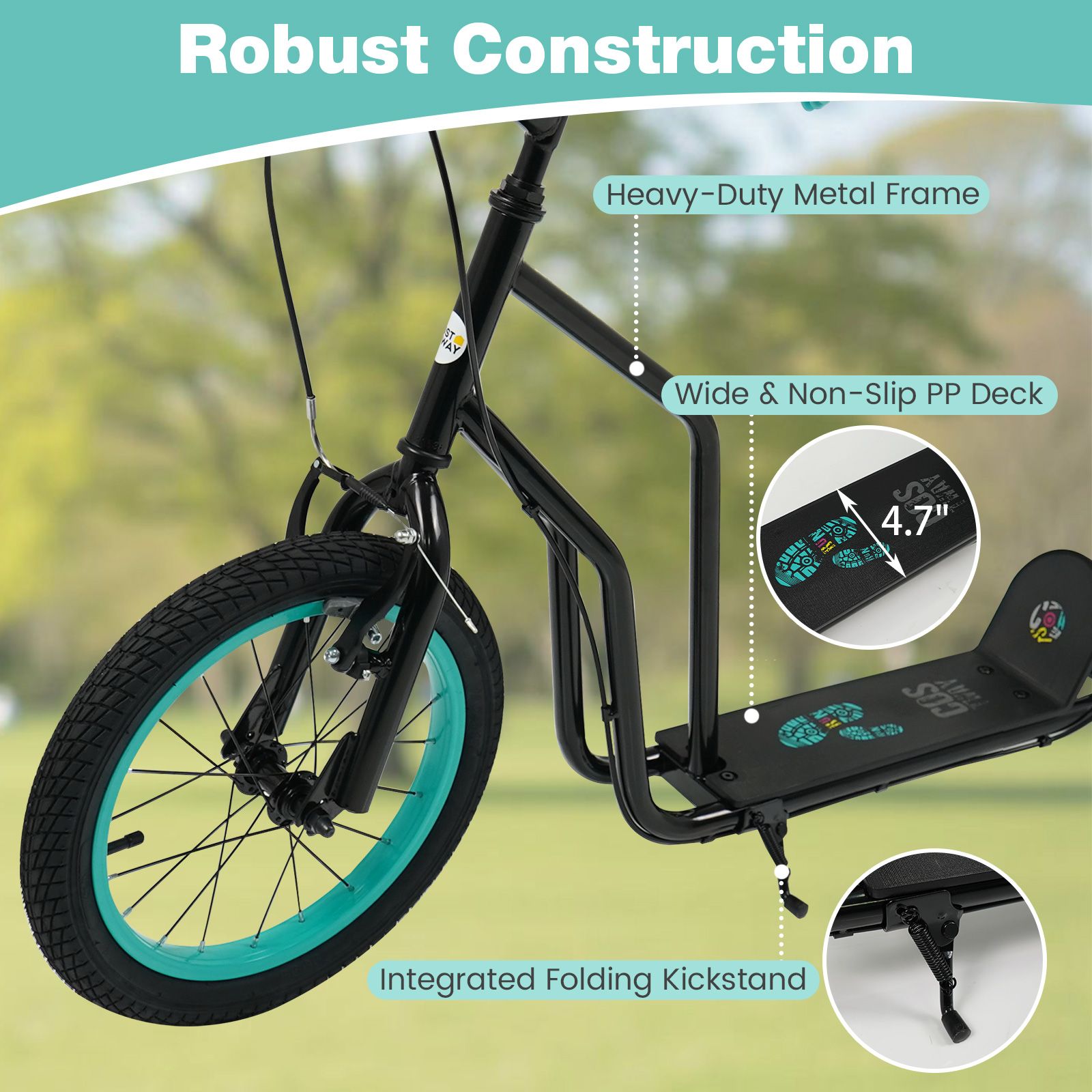 Youth Scooter, Adjustable Handlebar and Inflatable Wheels for Age 8+ Years Old