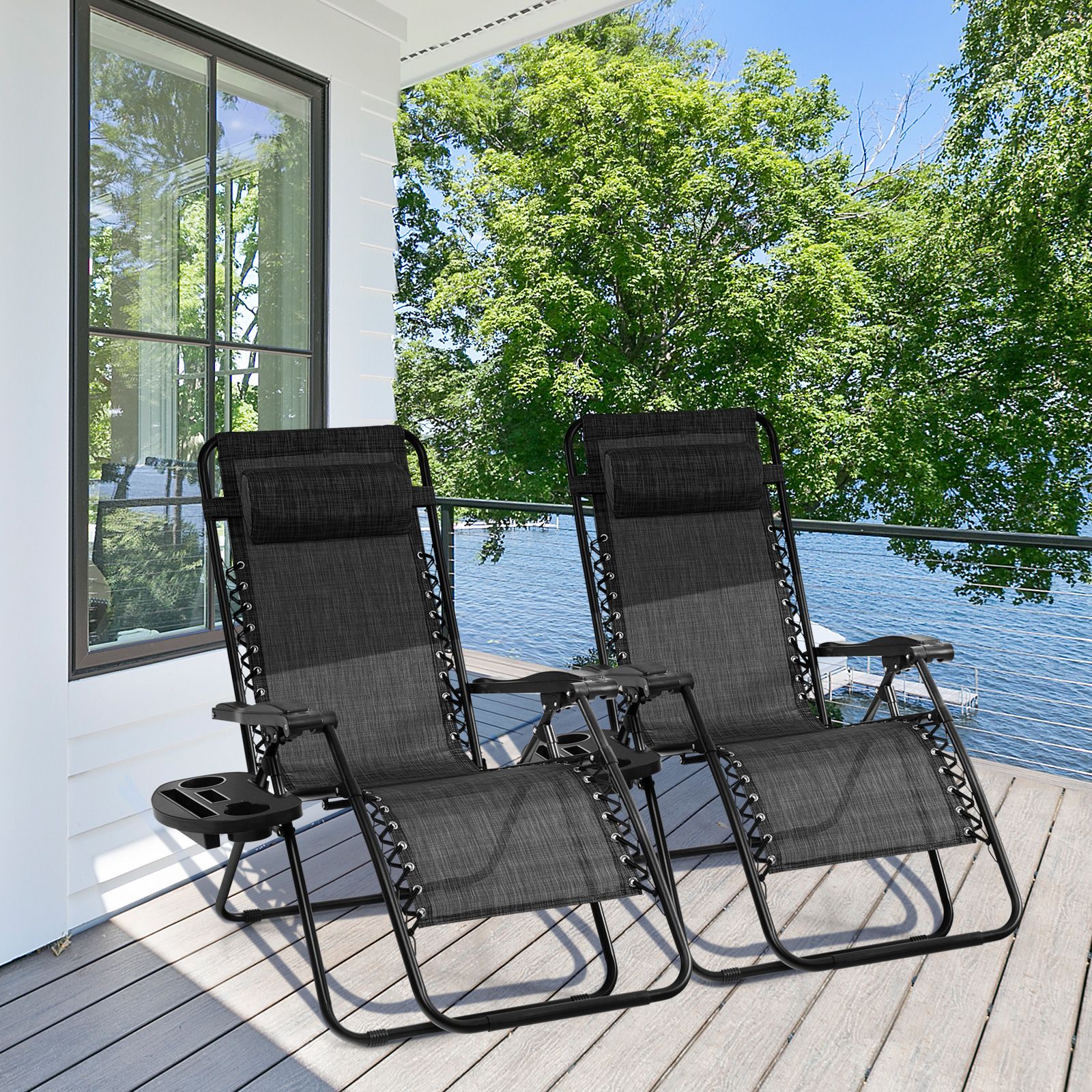 Outdoor Folding Zero Gravity Reclining Lounge Chair, Utility Tray
