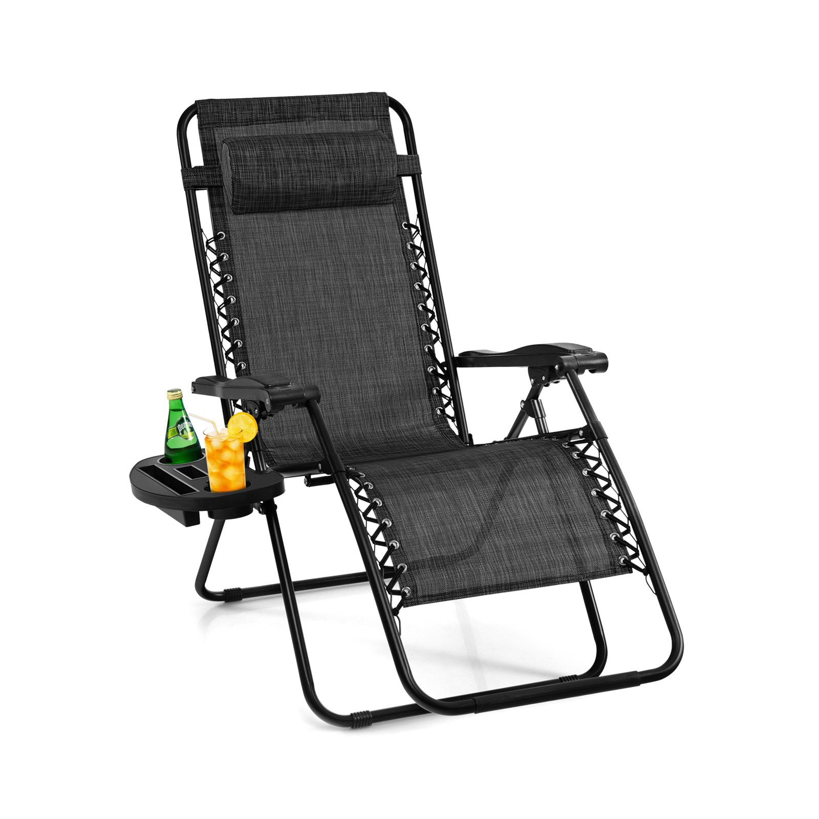 Outdoor Folding Zero Gravity Reclining Lounge Chair, Utility Tray