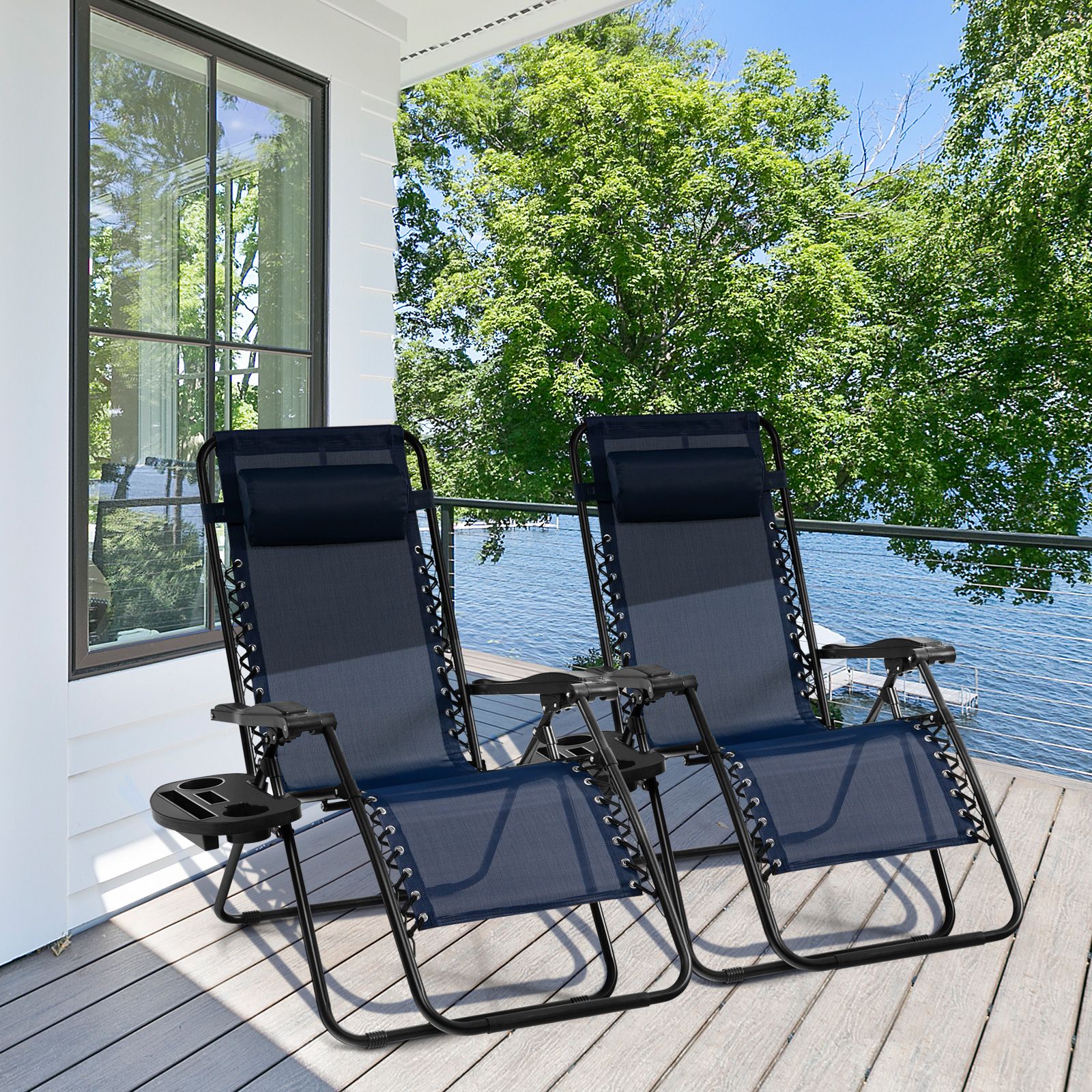 Outdoor Folding Zero Gravity Reclining Lounge Chair, Utility Tray