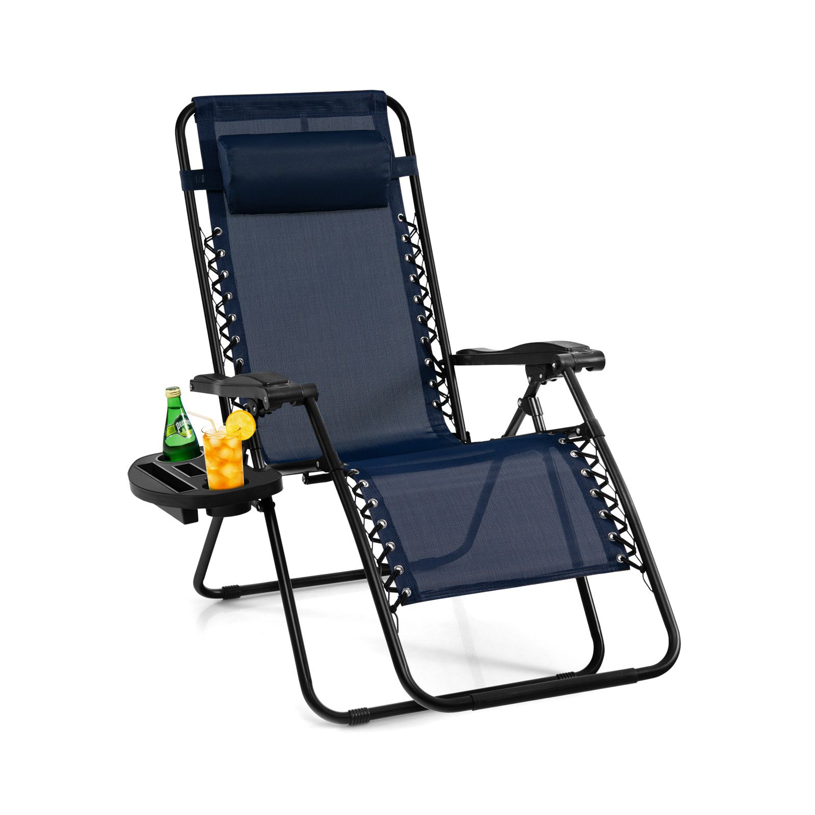 Outdoor Folding Zero Gravity Reclining Lounge Chair, Utility Tray