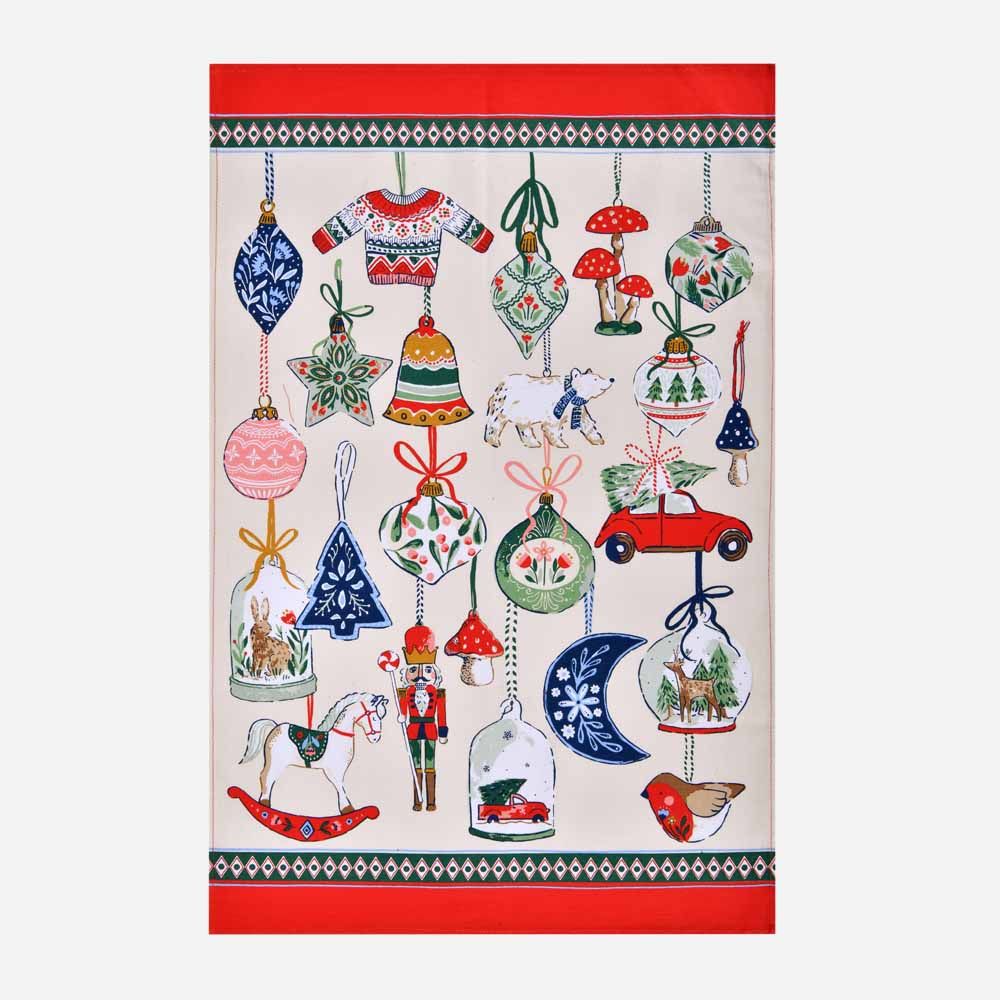 Tea Towel - Chrsitmas Ornaments 