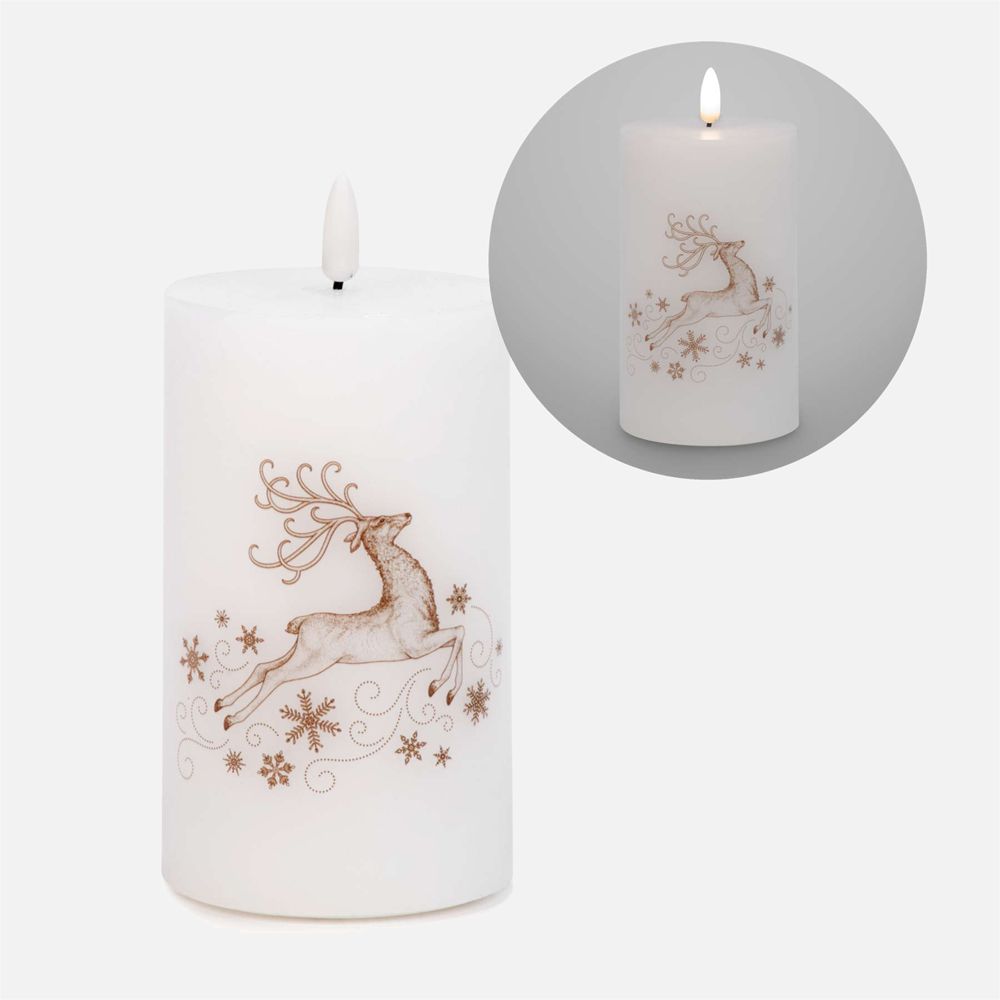 LED Candle with Golden Reindeer Motif