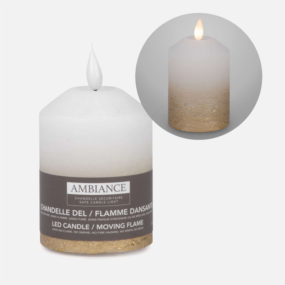 Bougie DEL blanche et or  - 5,5 po