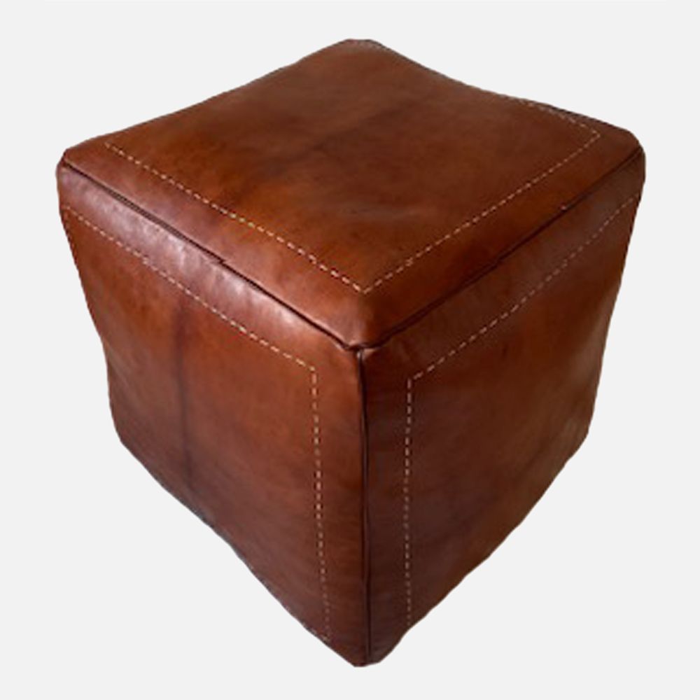 Kasbah Leather Ottoman - Light Camel