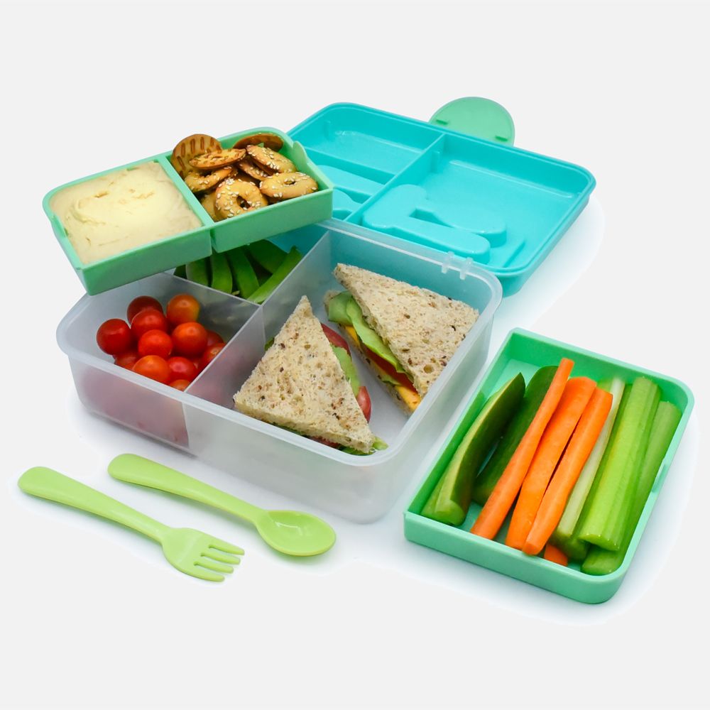 Boîte à bento à deux étages bleu-menthe-citron vert