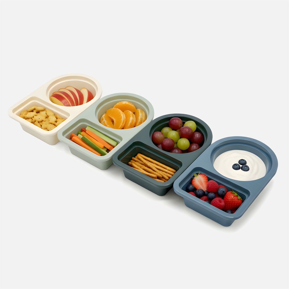 Meal Prep Double Compartment Container for Snacks, Set of 4 - assorted