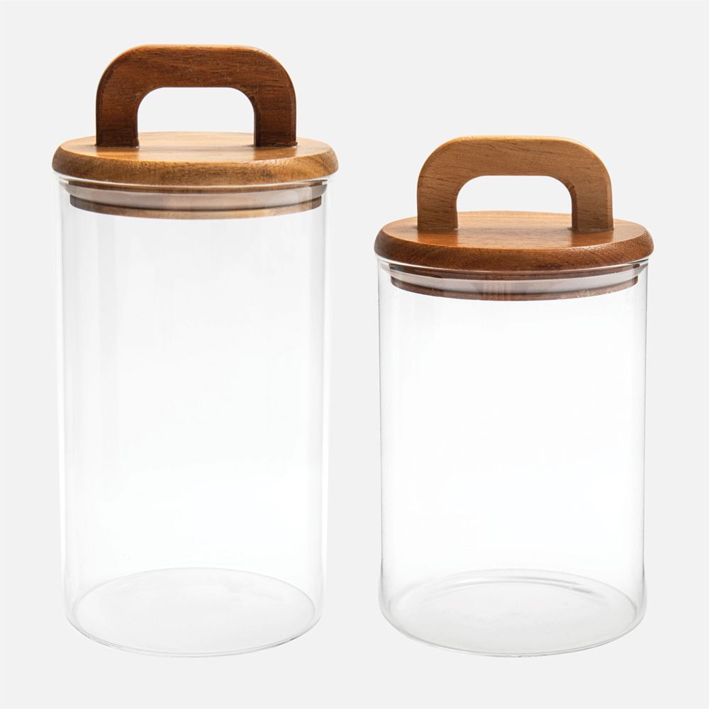 Safdie & Co Glass Storage Jars with Wood Lids, Set of 2