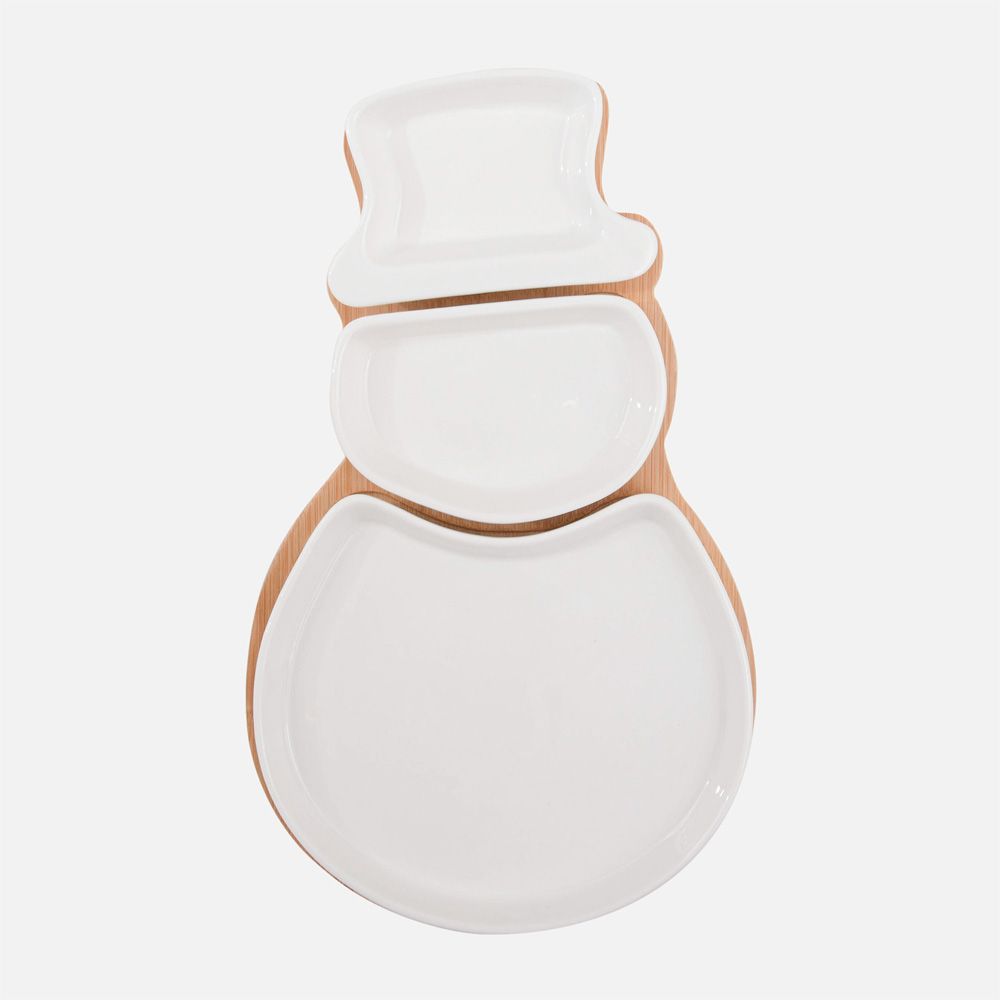 Plateau à sections en forme de bonhomme de neige et planche en bambou