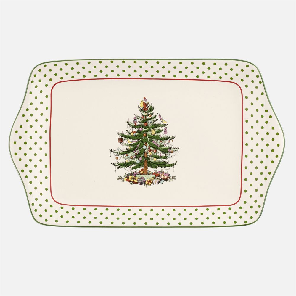 Spode Christmas Tree Polka Dot Dessert Tray 