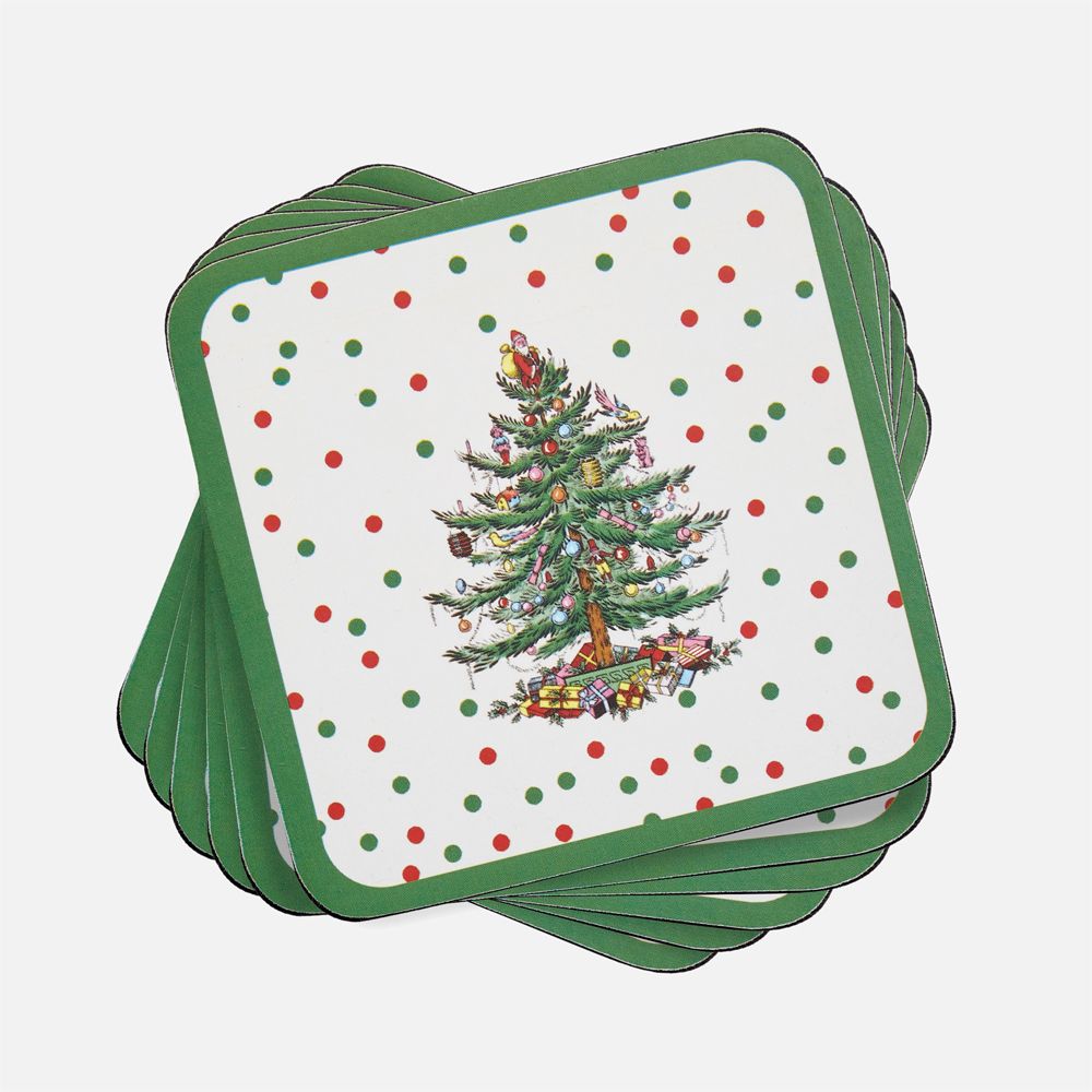 Spode Christmas Tree Polka Dot Set of 4 Coasters
