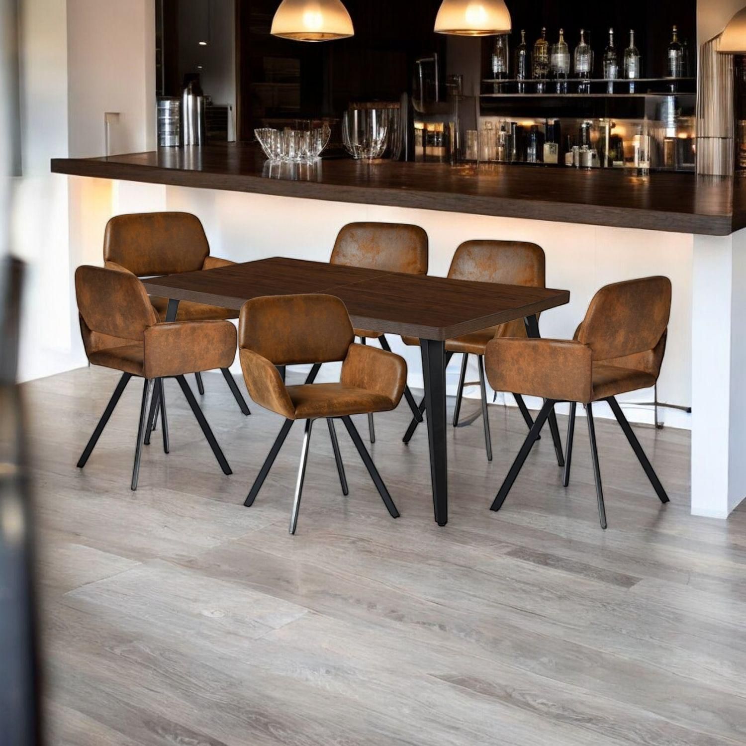 Ensemble de salle à manger avec chaises pivotantes marron, ensemble de 7 - Brun foncé