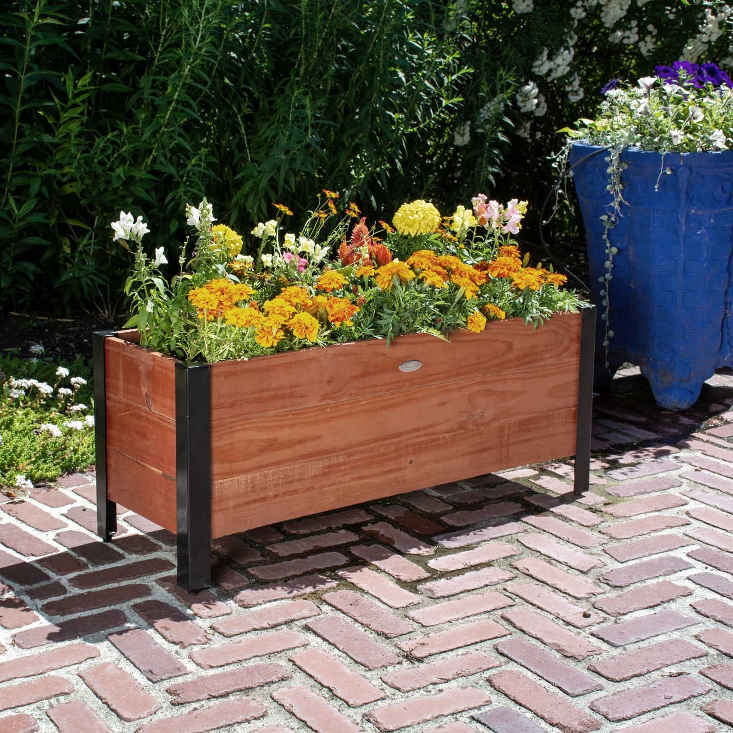 Urban Garden Rectangular Recycled Wood and Metal Planter - 35''