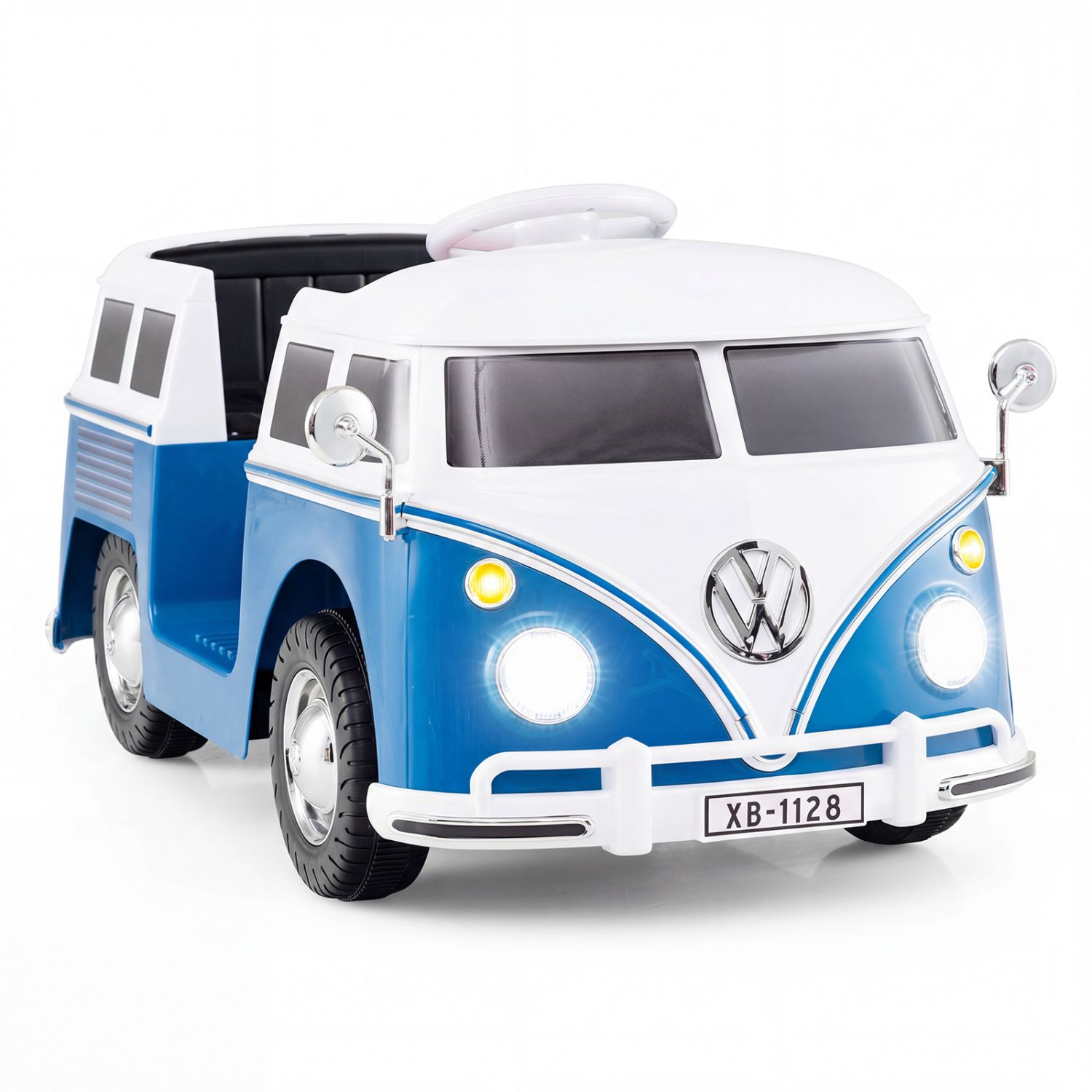 12V Ride On Car Licensed Volkswagen Ride-on Bus, Cup Holder and LED Headlights for 3+ Years Old - Blue