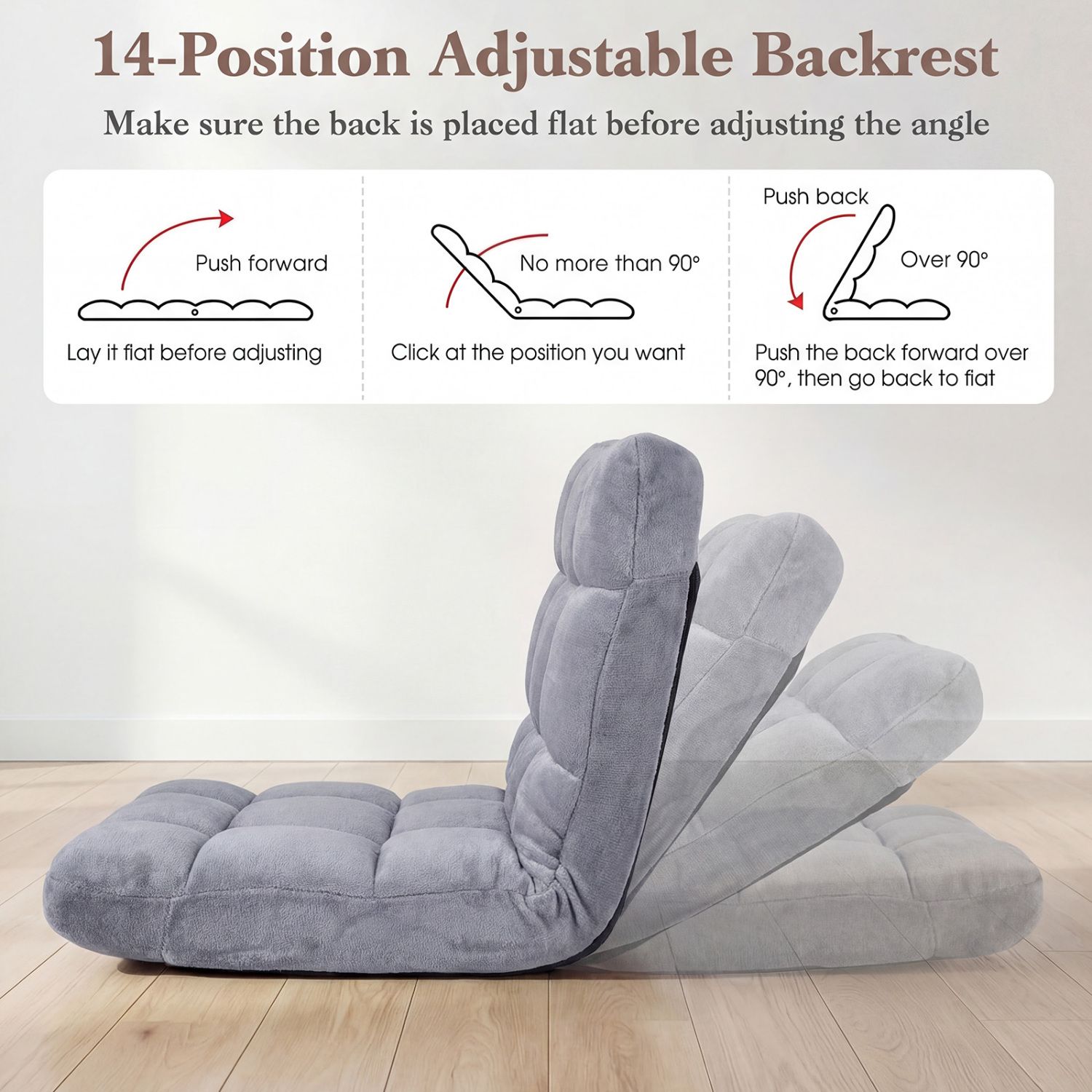 Chaise de sol rembourrée réglable en 14 positions