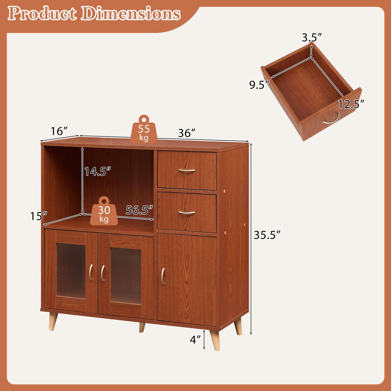 Buffet de 36 po, compartiment ouvert