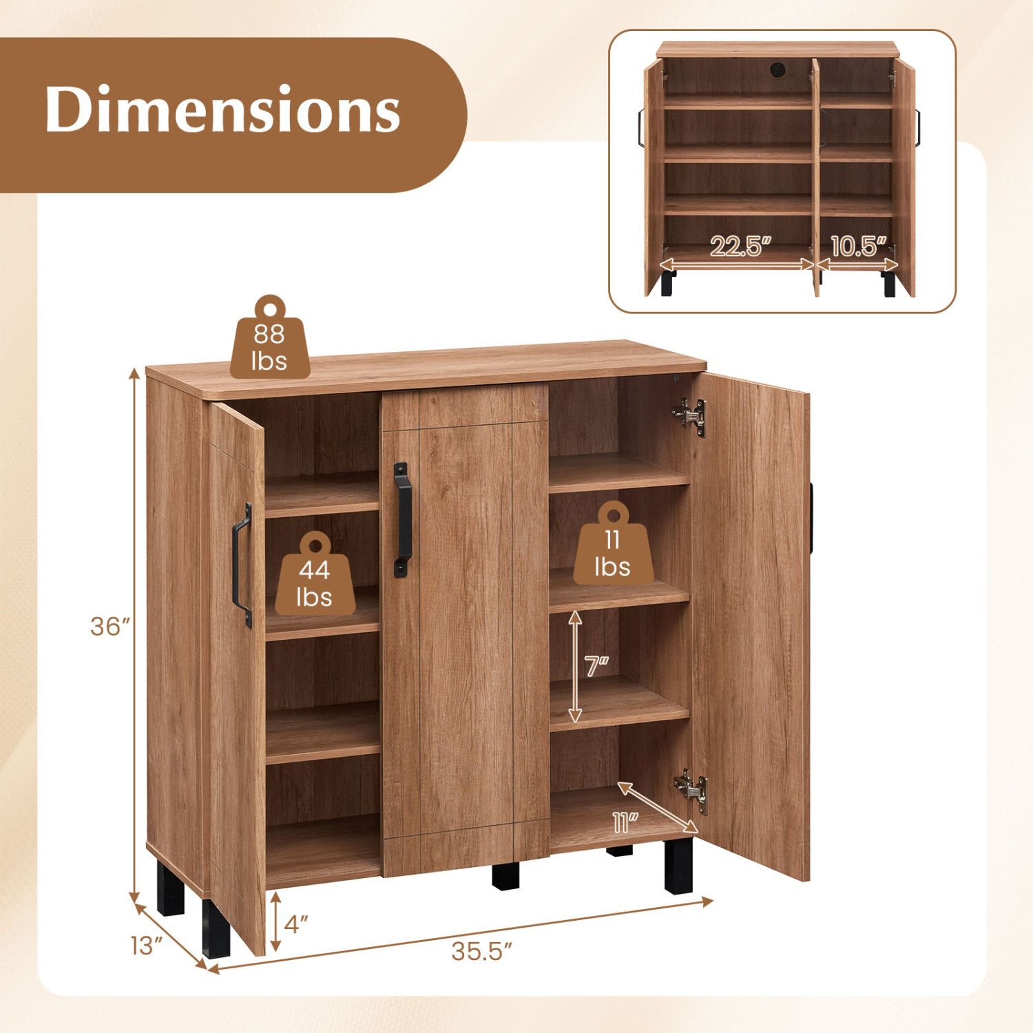 5-Tier Shoe Storage Cabinet Freestanding Shoe Rack Organizer, For Entryway - Oak