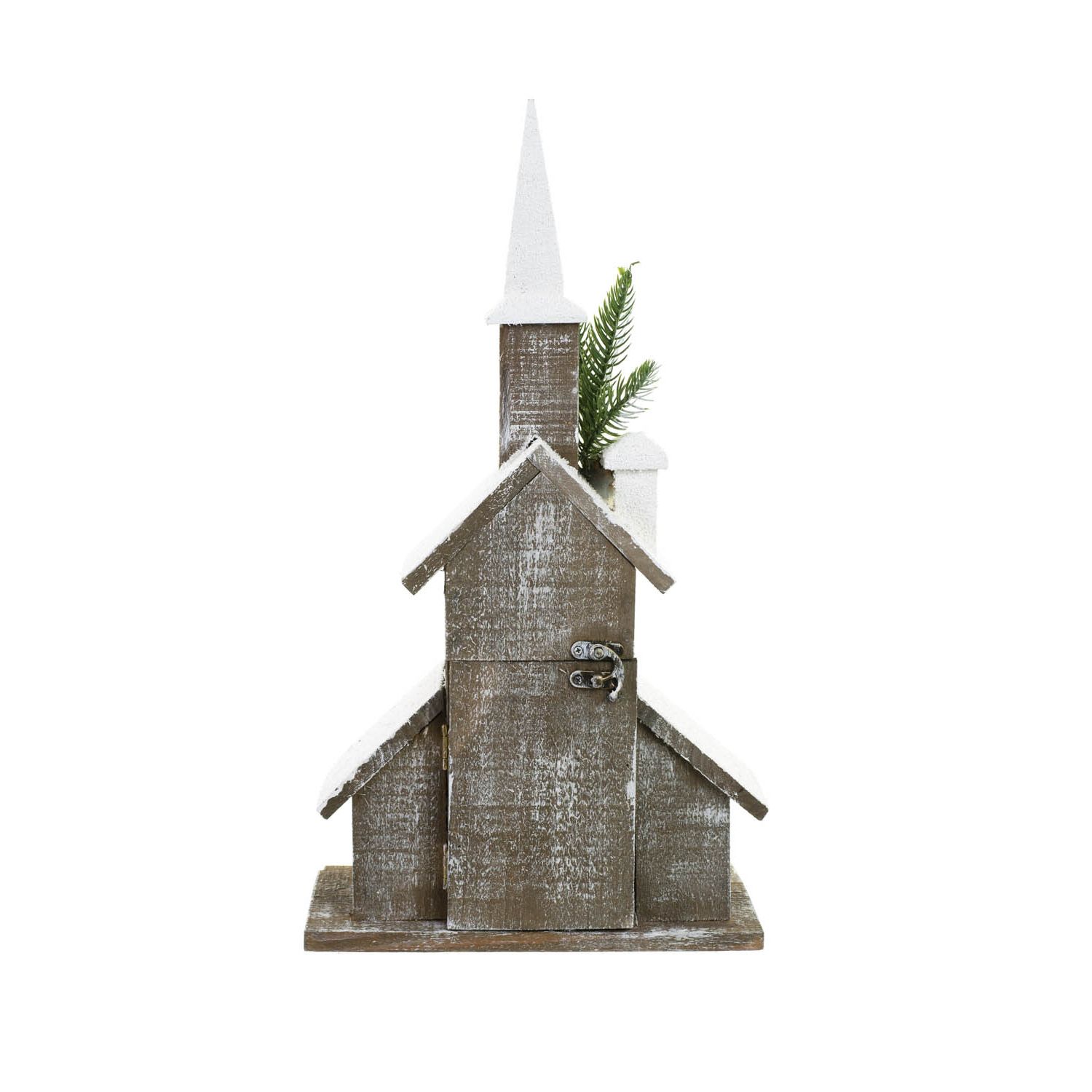 Église en bois gris avec affichage DEL