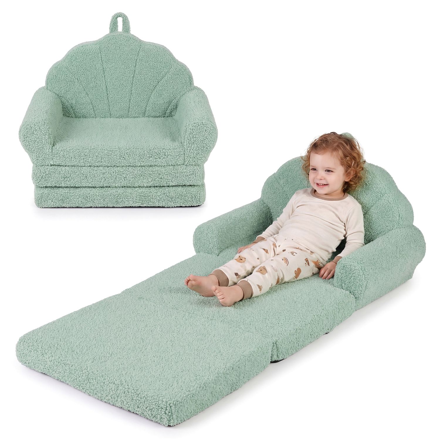 Canapé convertible pour enfants 2-en-1, canapé-fauteuil pliant pour tout-petits - Vert