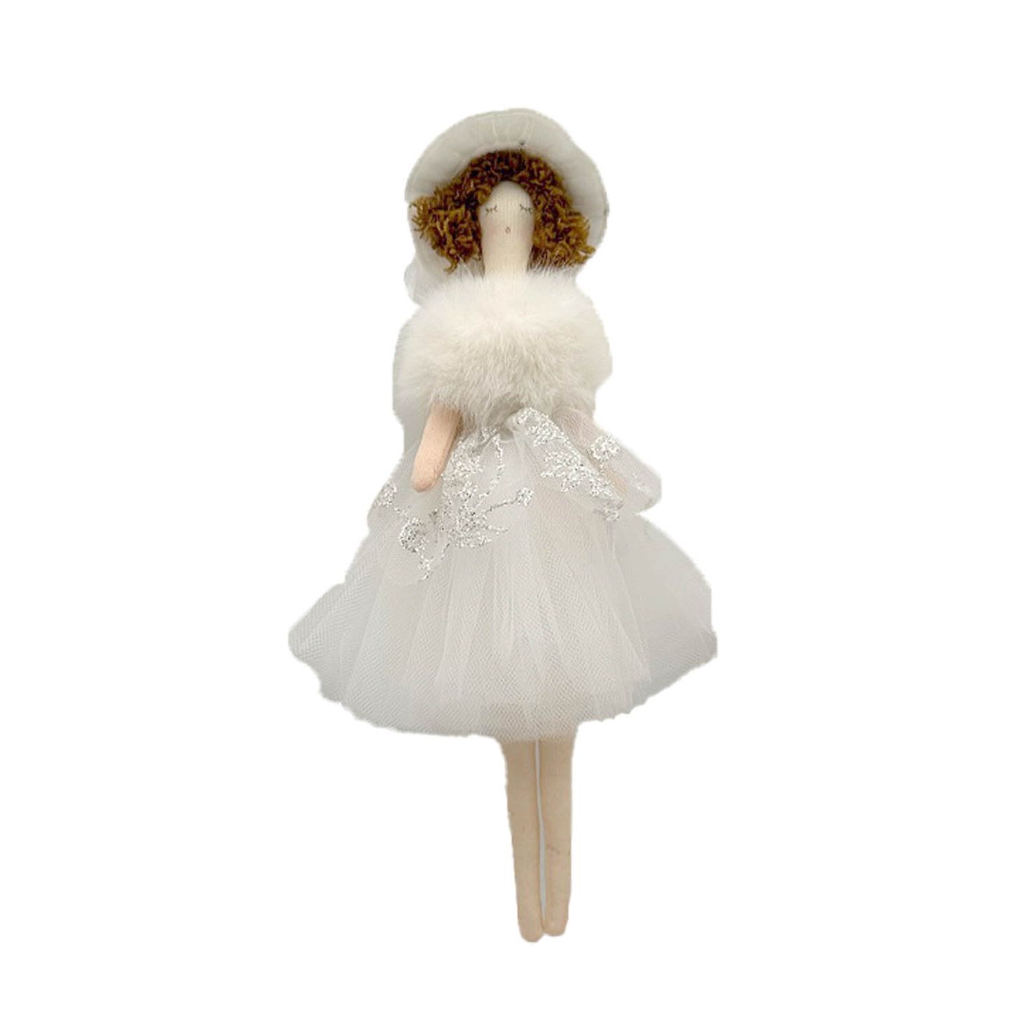 Hangable White Polyester Angel Ornament Fur Scarf, Pack of 8