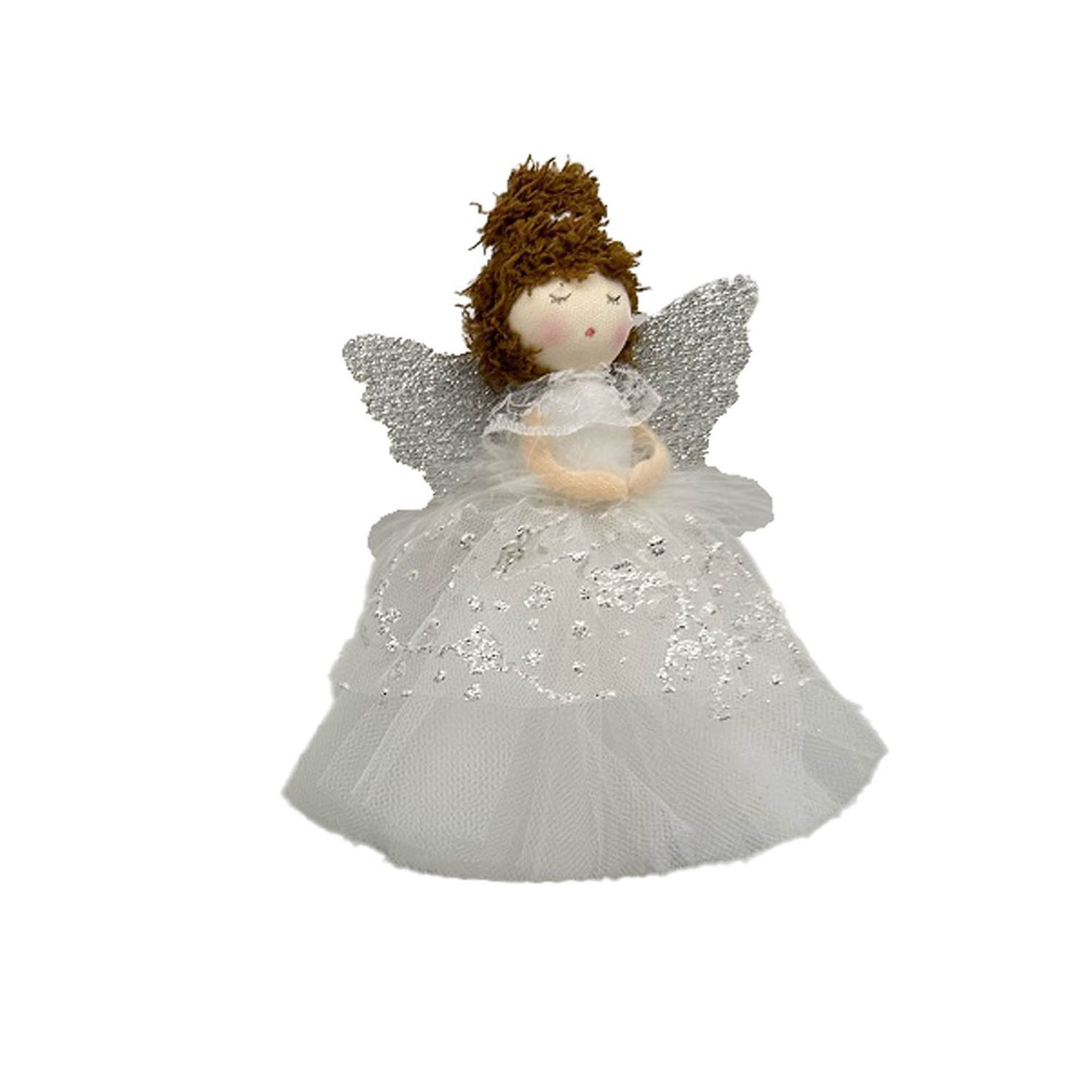 White and Silver Polyester Caroling Angel Ornament, Pack of 12