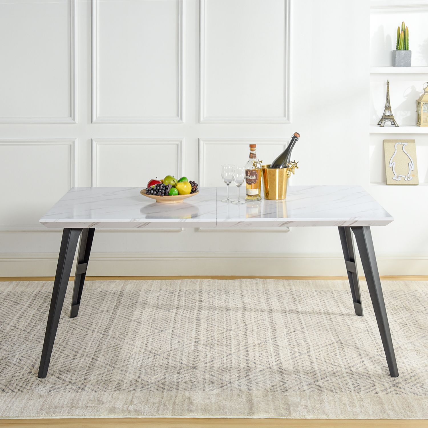 Marble Finish Dining Set with Grey Chairs, Set of 5