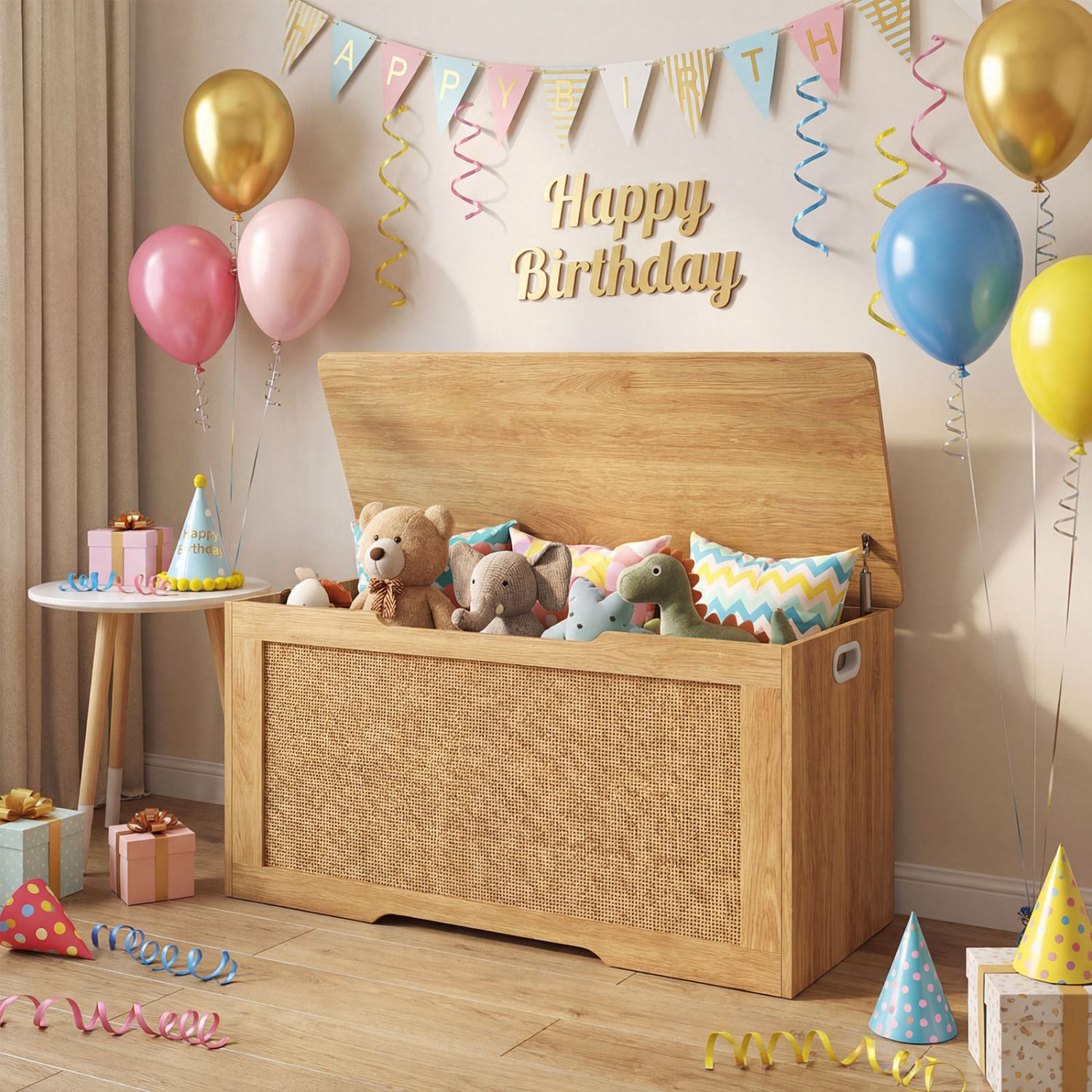 Kids Storage Bench 40" Toy Box, Flip Top and Handles - Natural