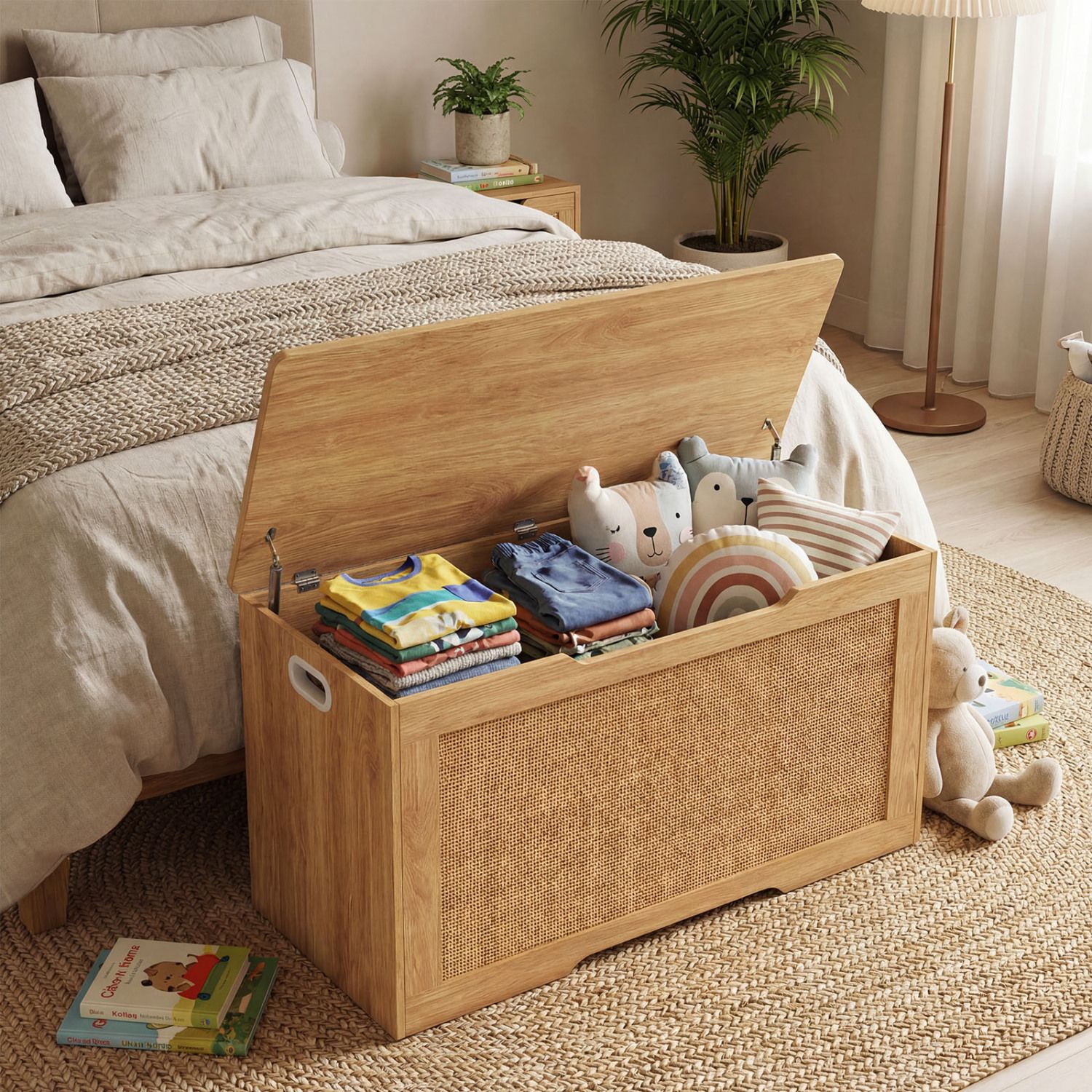 Kids Storage Bench 40" Toy Box, Flip Top and Handles - Natural