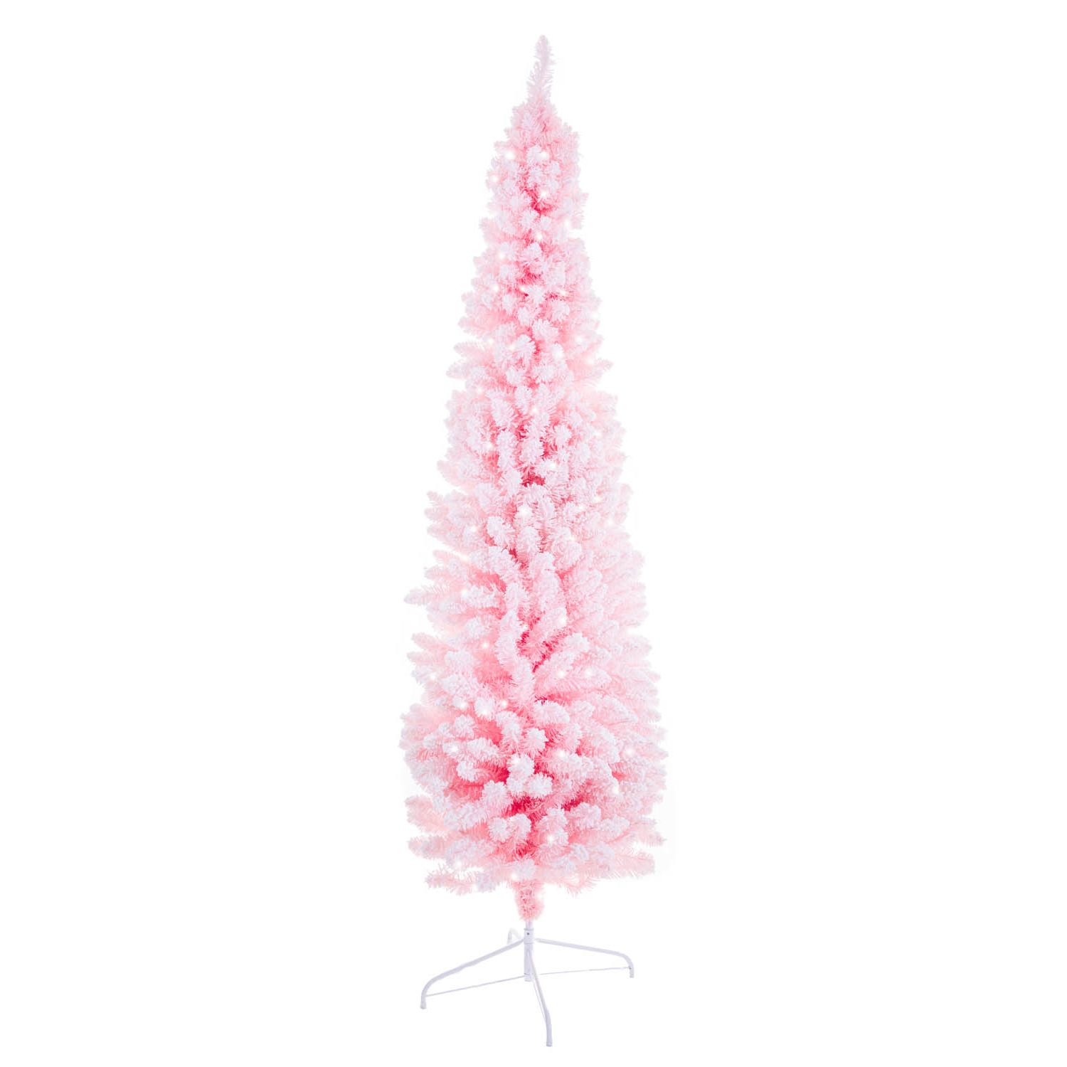 Flocked Pink and White Pvc Warm White LED Christmas Tree